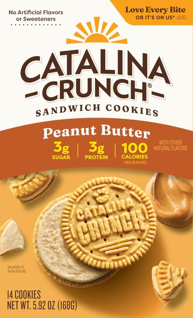 Catalina Crunch Protein Cookies, 4g Protein per Serving | Low-Sugar Sandwich Cookies | Gluten Free, Vegan | Keto Dessert Snacks - Peanut Butter, 5.9 oz. (14 Count)