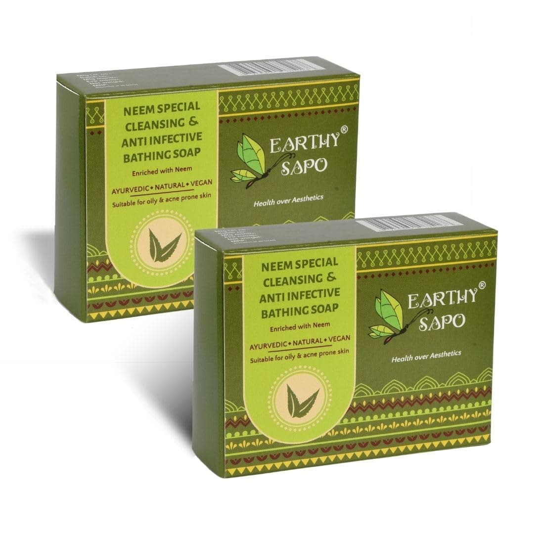 Earthy Sapo Handmade Neem Bathing Soap, 100g, Pack of 1 | Natural Cleansing Soap | Neem-Based Formula for Daily Use | For oily skin | Vegan, Eco-Friendly, Free from Chemicals