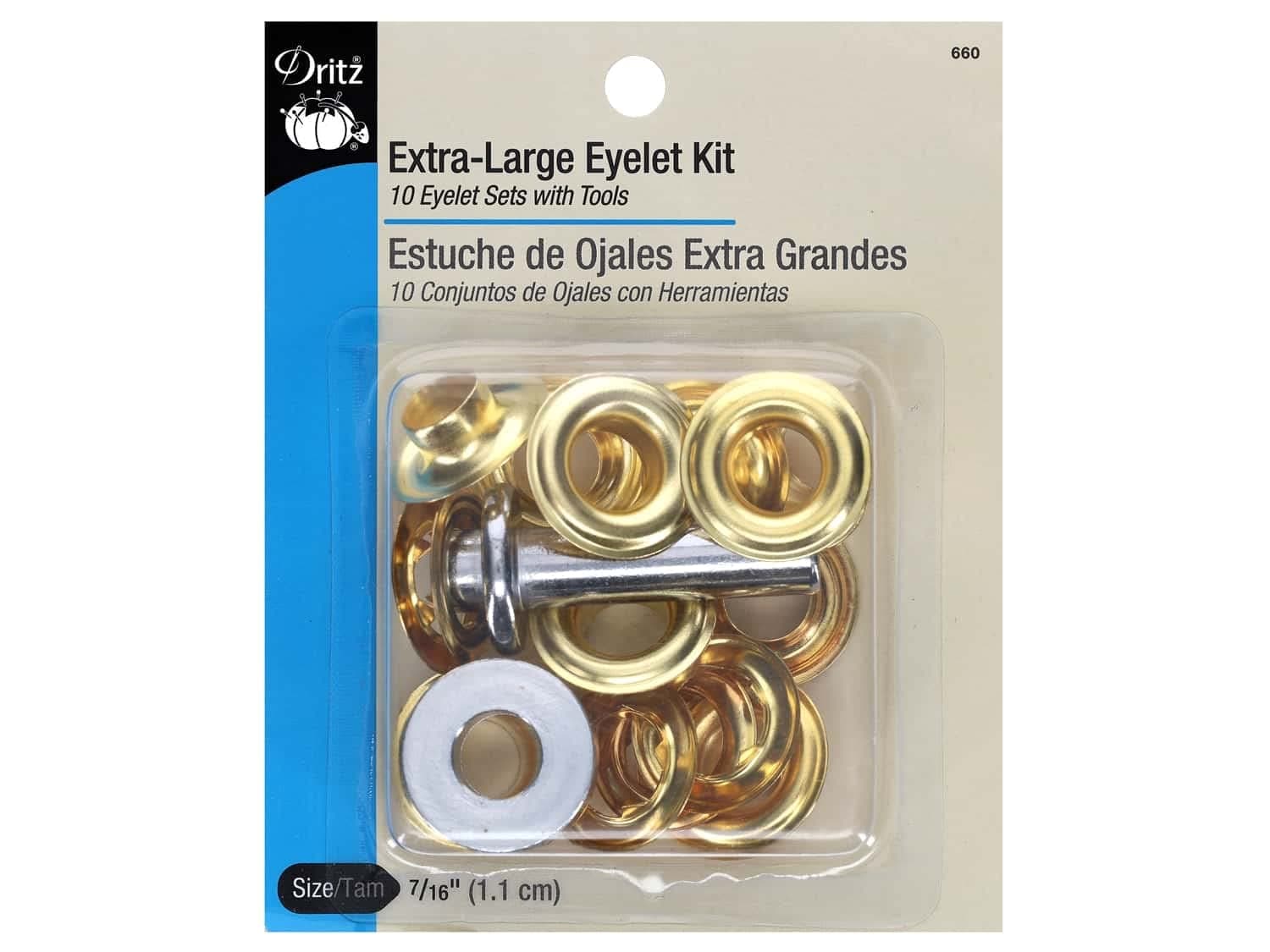 660 Extra-Large Eyelet Kit with Tool, Brass, 7/16-Inch 10-Count