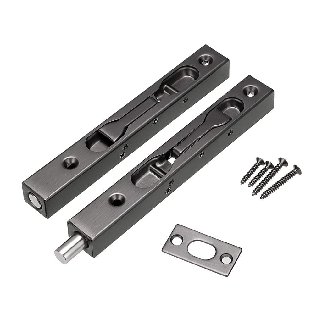 Sumnacon 2Pcs 6 Inch Door Bolts - Stainless Steel Concealed Security French Door Locks with Hardwares, Metal Flush Latch Bolts for Composite Wood Double Dummy Door, Black