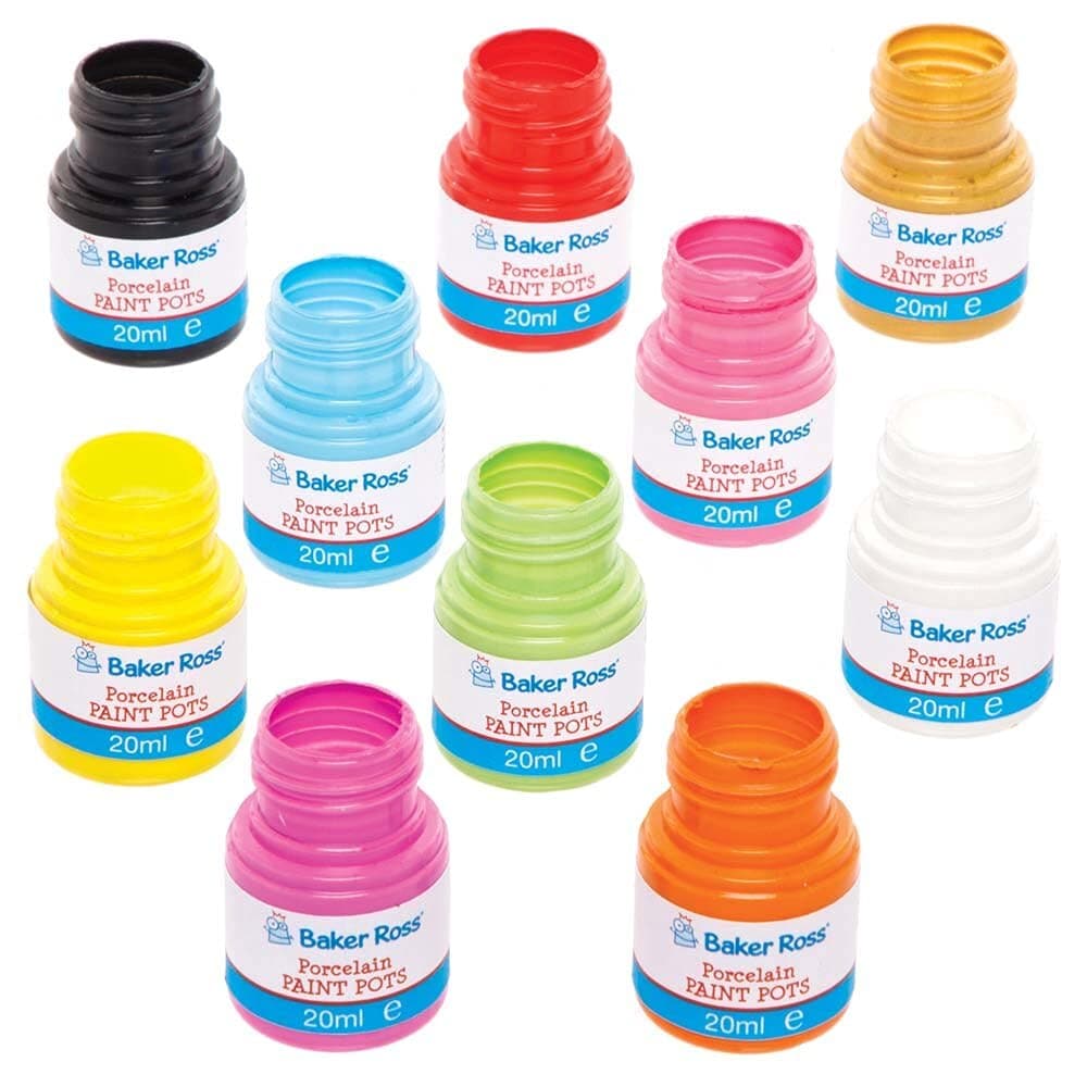 Baker Ross FE593 Porcelain Paint Pots - Pack of 10, Ceramic Paint for Kids,20 ml (Pack of 10)