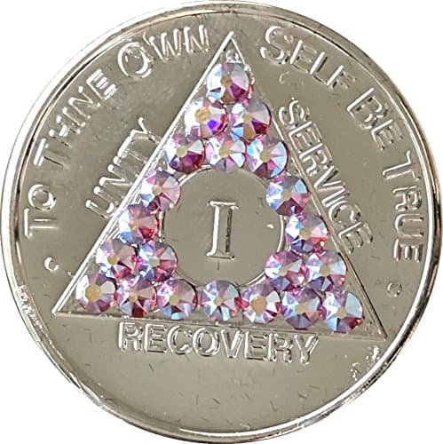 Rose Swarovski Crystal AA Medallion Year 1 - 56 or Month 1 2 3 6 9 18 or 24 Hours Girly Girl Nickel Plated Chip