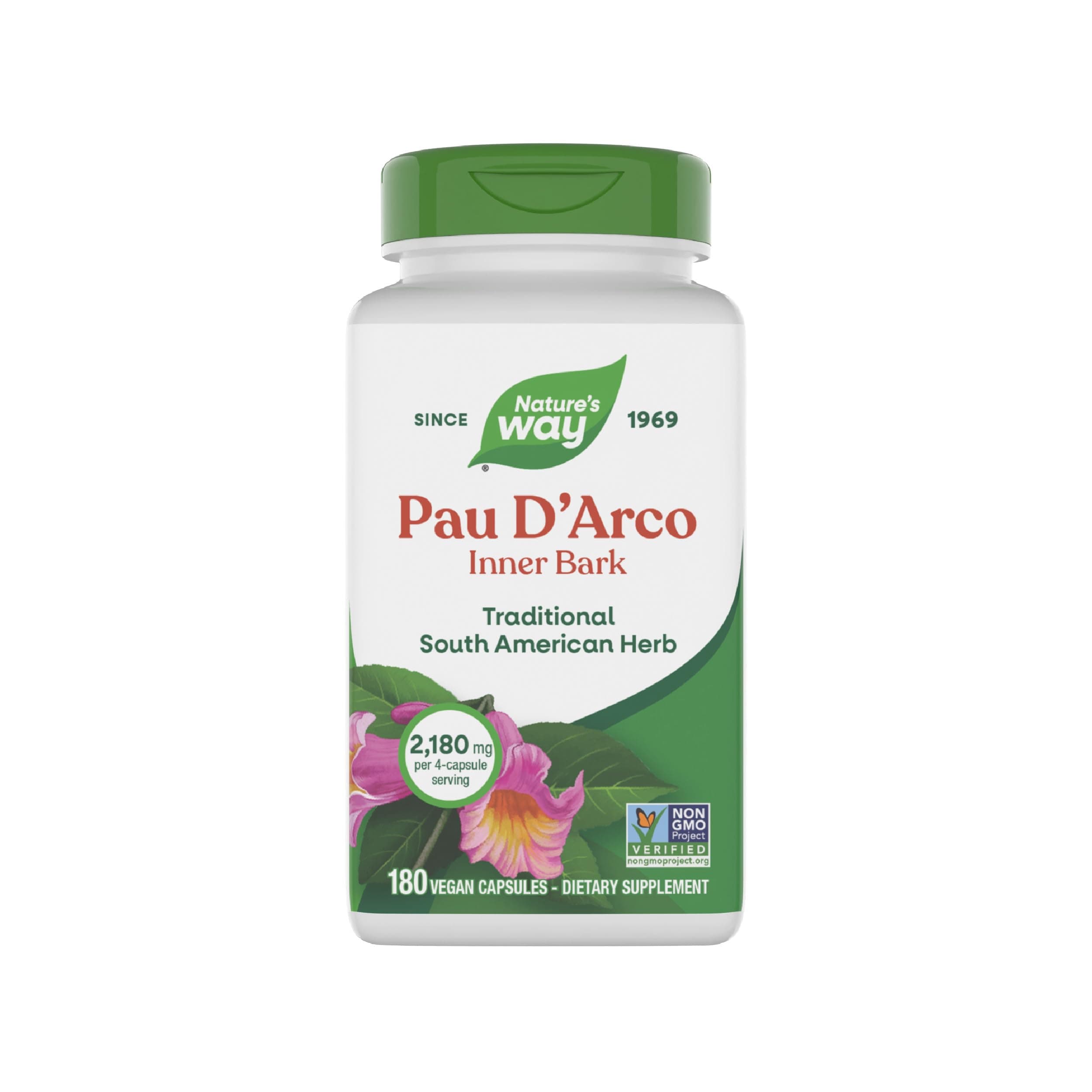 Premium Herbal Pau d'Arco Inner Bark, Traditional South American Ingredient, 1,090 mg per serving, 180 Capsules