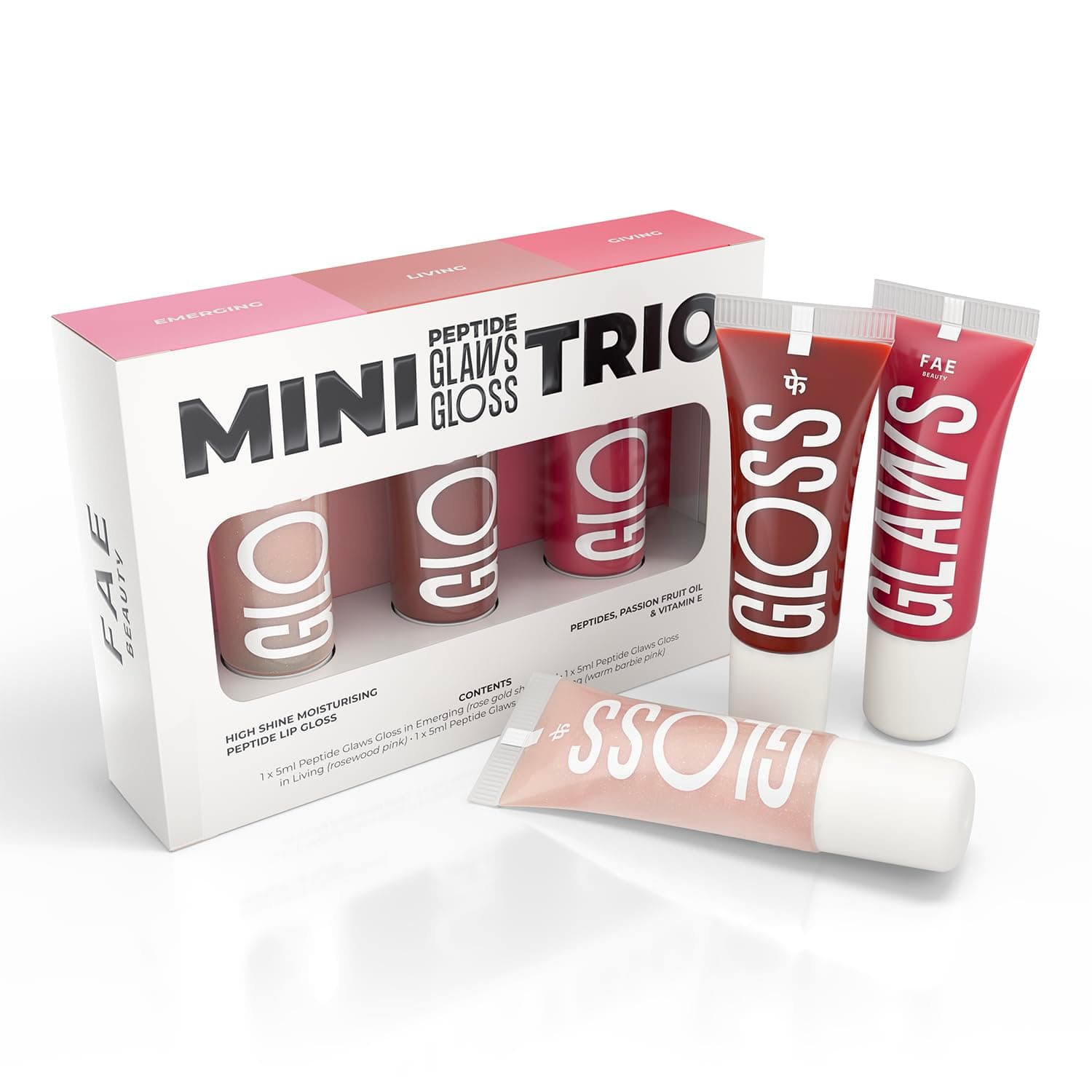 Mini Peptide Lip Gloss Trio | With Passionfruit Oil & Argireline to Smoothen, Even, and Soften Lips | Non Sticky | Hydrating | Vegan | Shades - Emerging | Living | Giving