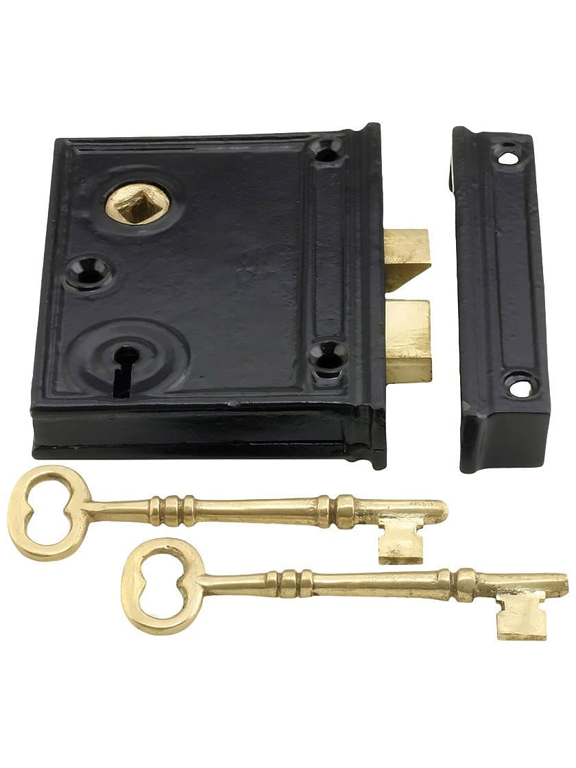 House of Antique Hardware R-01SE-1023V Cast Iron Vertical Rim Lock with Black Powder Coating