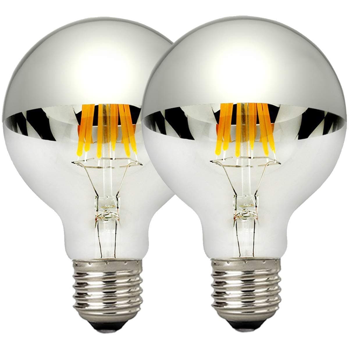 LUXON Half Chrome Light Bulbs,Dimmable,LED Edison Bulbs,Silver Dipped Anti Glare Bulb,Mirror 6W (60W Equivalent) G80/G25 Globe Decorative Light Bulb,E26 Base Warm White 2700K,for Vanity Pack of 2