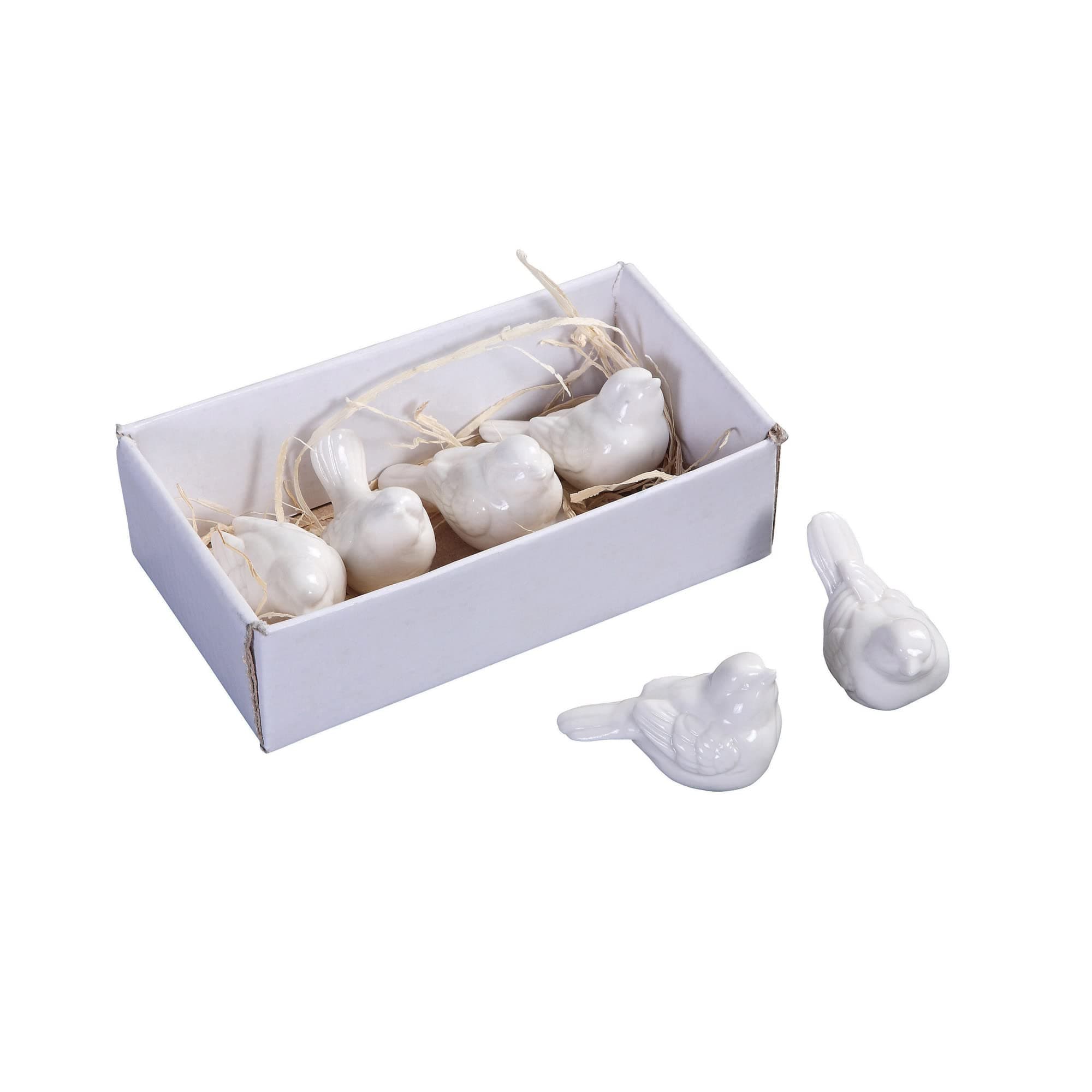Creative Co-Op DE5729 Set of 6 White Ceramic Birds, 2.5"