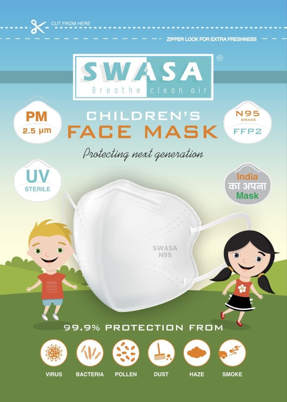 SWASA Polypropylene Kids N95 Children's Mask Ffp2 Class (Without Valve, Pack Of 4),White