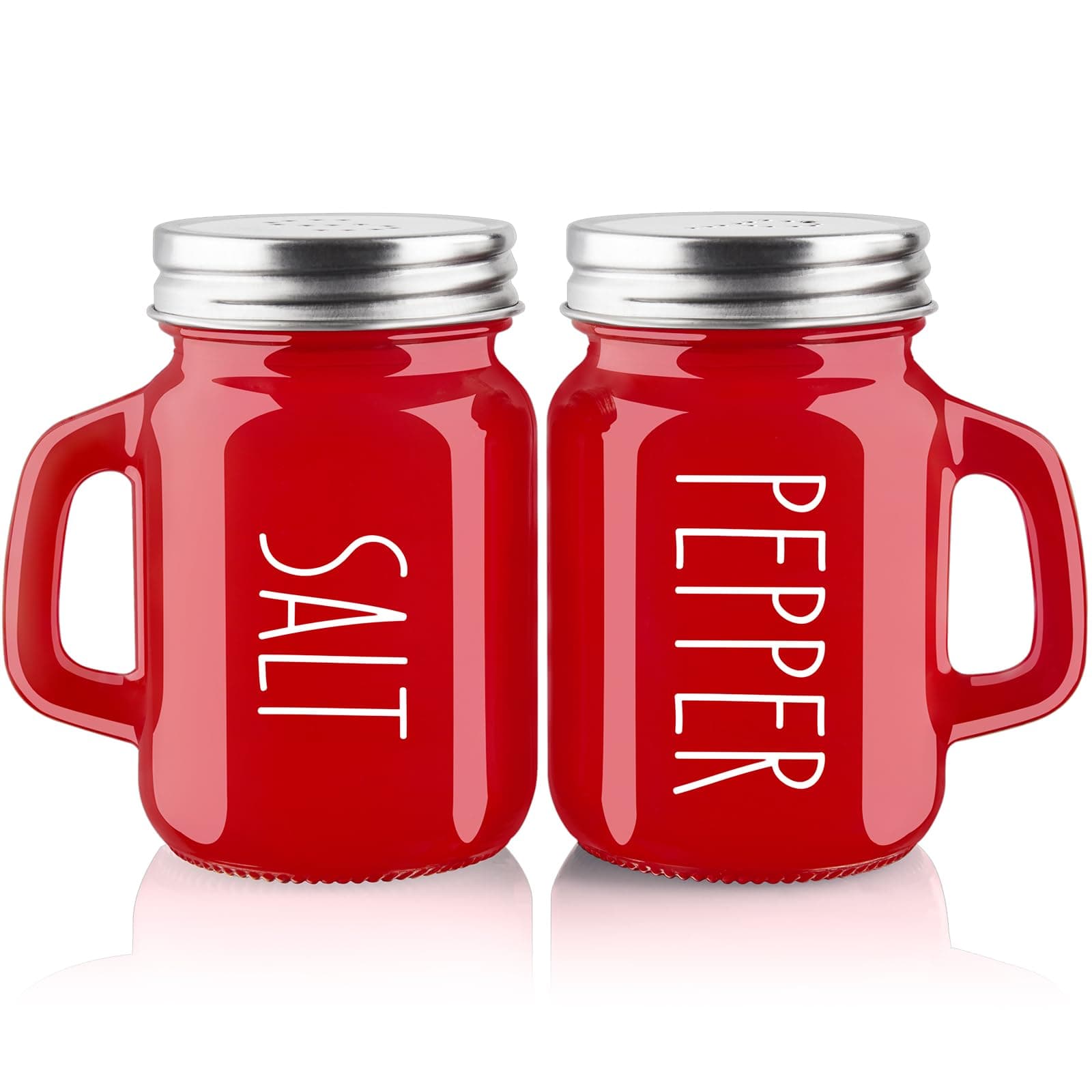 Red Salt and Pepper Shakers Set, ZOSUJO 4 oz Cute Modern Glass Christmas Red Shaker Sets with Stainless Steel Lids, Red Kitchen Decor and Accessories for Home Restaurants Weddings