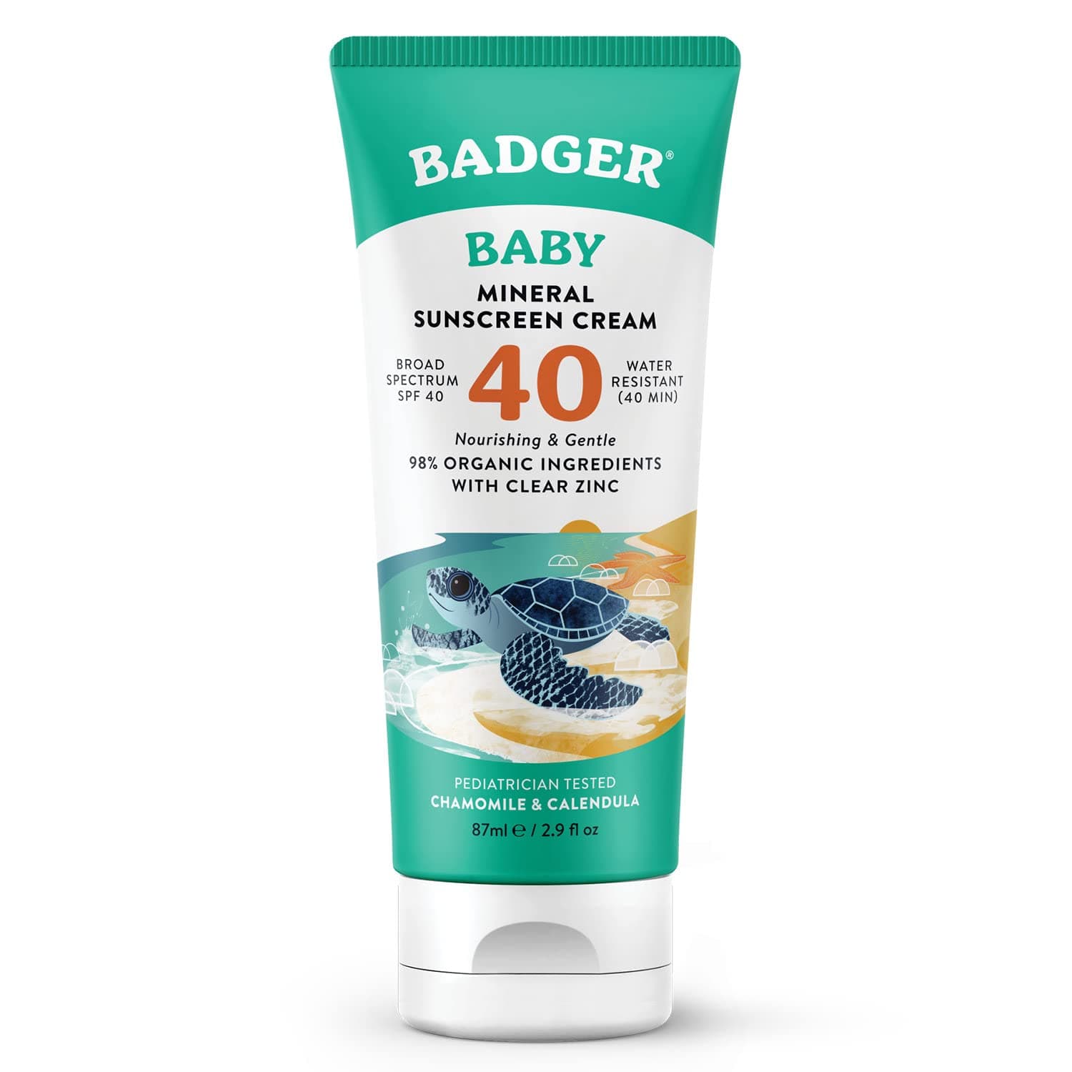 Mineral Baby Sunscreen Cream SPF 40, 98% Organic Toddler Sunscreen with Zinc Oxide, Broad Spectrum, Reef Safe, Water Resistant, Pediatrician Tested Baby Sunblock for Sensitive Skin, 2.9 fl oz