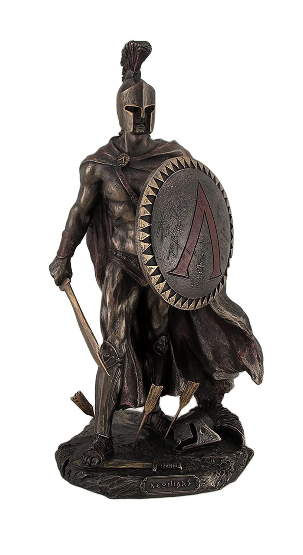 Zeckos Spartan King Leonidas With Sword and Shield Bronzed Statue - 10 Inch