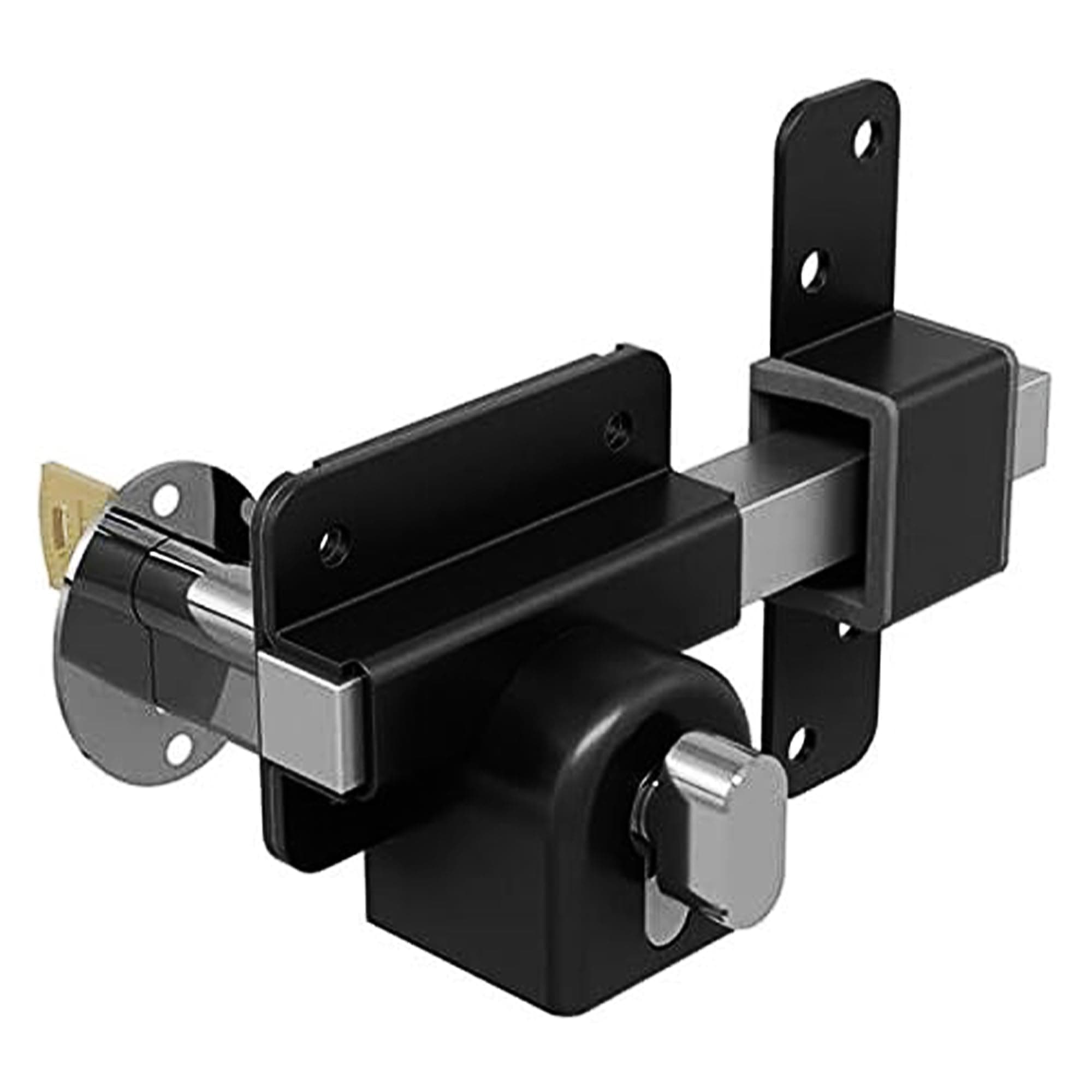 GateMate 1490106 Long Throw Lock With Thumb Turn - Heavy Duty Stainless Steel in Black Finish for Home Main Gates, Sheds and Garage Doors up to 2" Thick