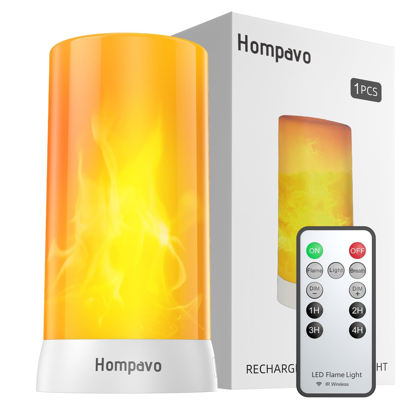 Hompavo 【Upgraded】 LED Flame Lights with Remote & Timer, 4-Mode Rechargeable Battery Operated Flameless Candles, Pillar Flickering Lantern for Living Room Bathroom Patio Wedding Christmas Home Decor