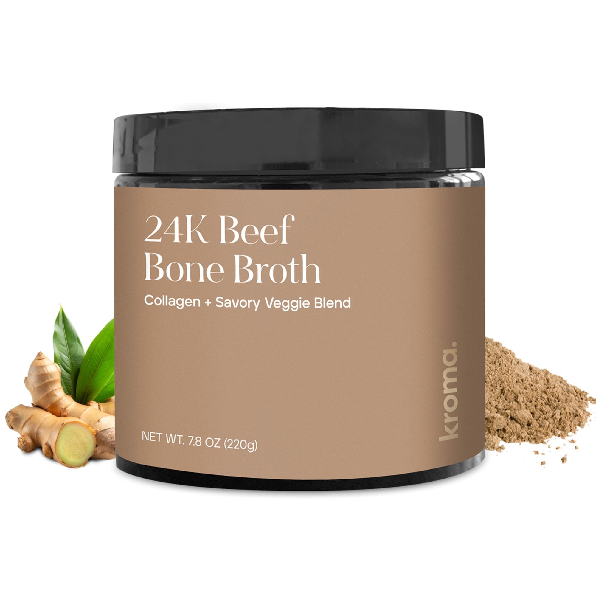 - Kroma 24K Beef Bone Broth Powder - 10 Servings Jar, 7.8 Oz – 100% Grass Fed Gluten Free Powder - Collagen-Rich High Protein Broth w/Organic Ingredients - Animal Based Protein for Gut Health & Joint Support