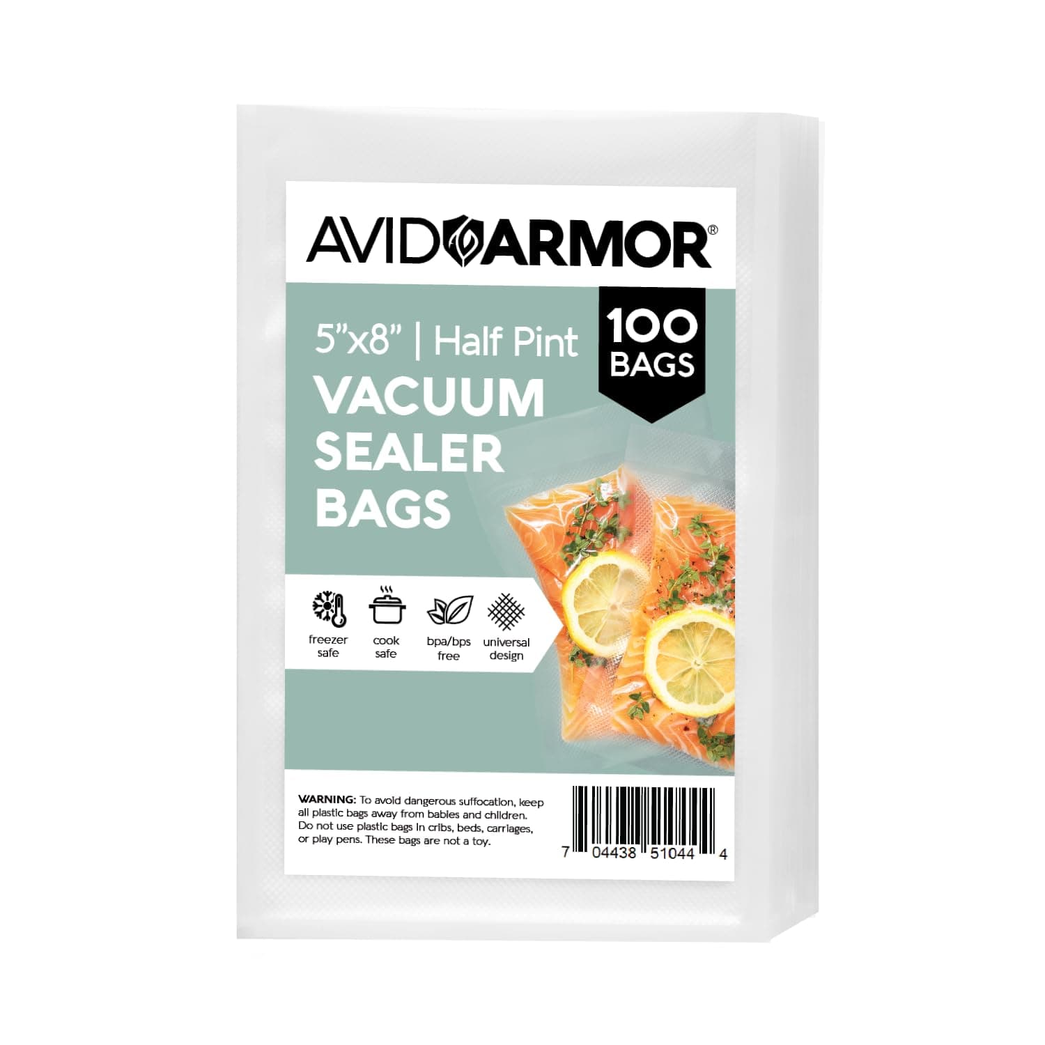 Avid Armor Small Pint Size Vacuum Sealer Bags, Vac Seal Bags for Food Storage, Meal Saver Freezer Vacuum Sealer Bags, Sous Vide Bags Vacuum Sealer, Non-BPA, 5 x 8 inches, Pack of 100