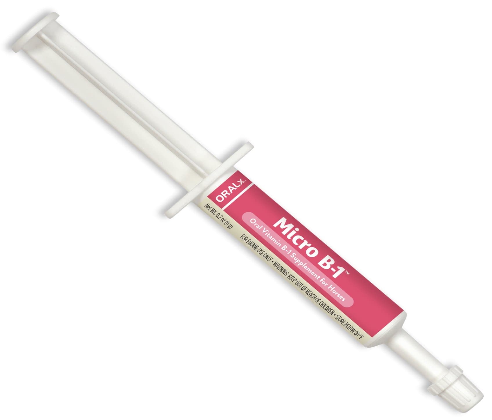 Oralx Micro B-1. Oral Vitamin B-1 Supplement for Horses. Contains Thiamine (VIT B-1). Helps Support Healthy Metabolism During Exercise and Growth. Easy-Dose Oral Syringe. 0.2 Oz (6 g). Made in USA.
