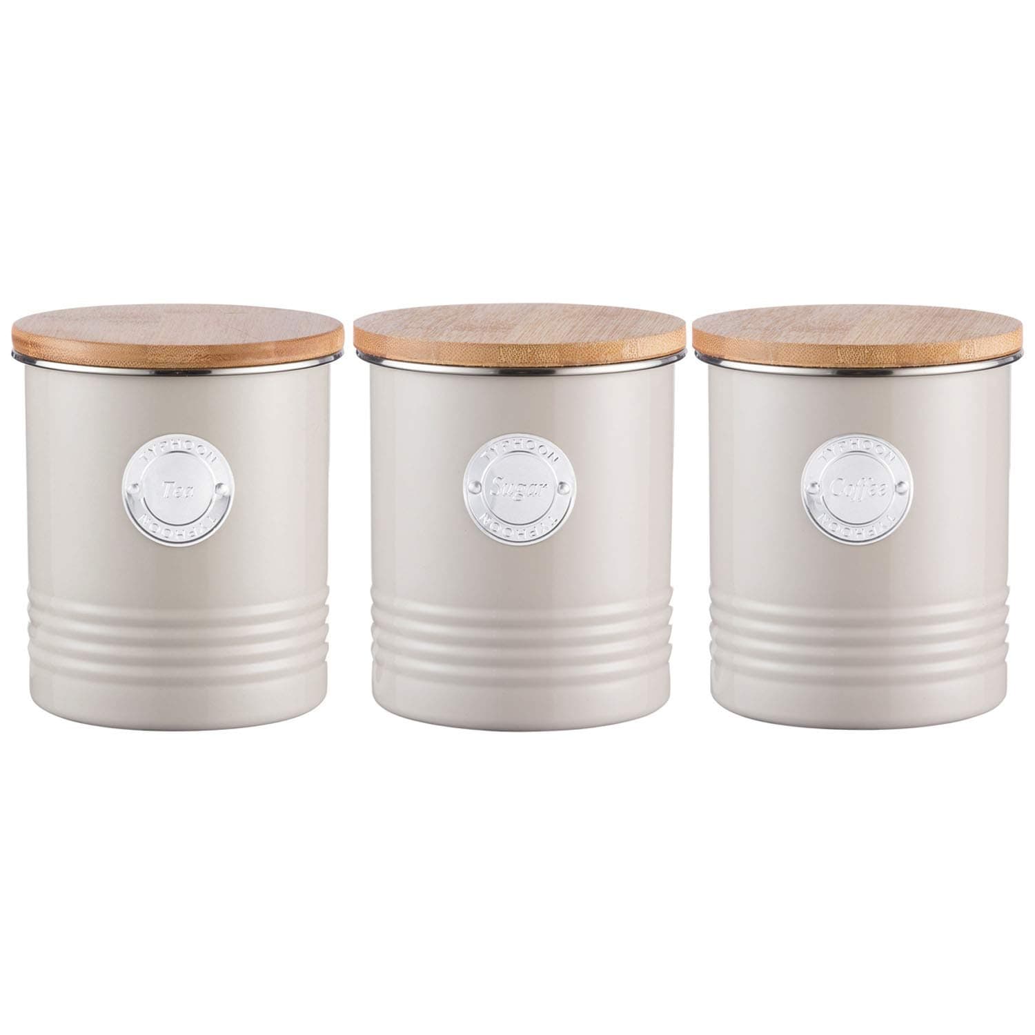 Typhoon Living Putty Steel Set of Tea Coffee Sugar Storage Jar Canister Tin Box