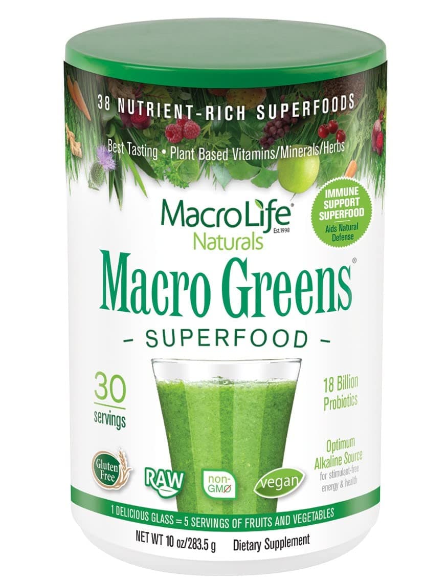 Macro Greens Superfood - 18 Billion Non-Dairy Probiotic Cultures - Raw Green Superfood With Concentrated Polyphenols - Certified Organic Barley Grass Powder - 5+ Servings Of Fruits & Vegetables
