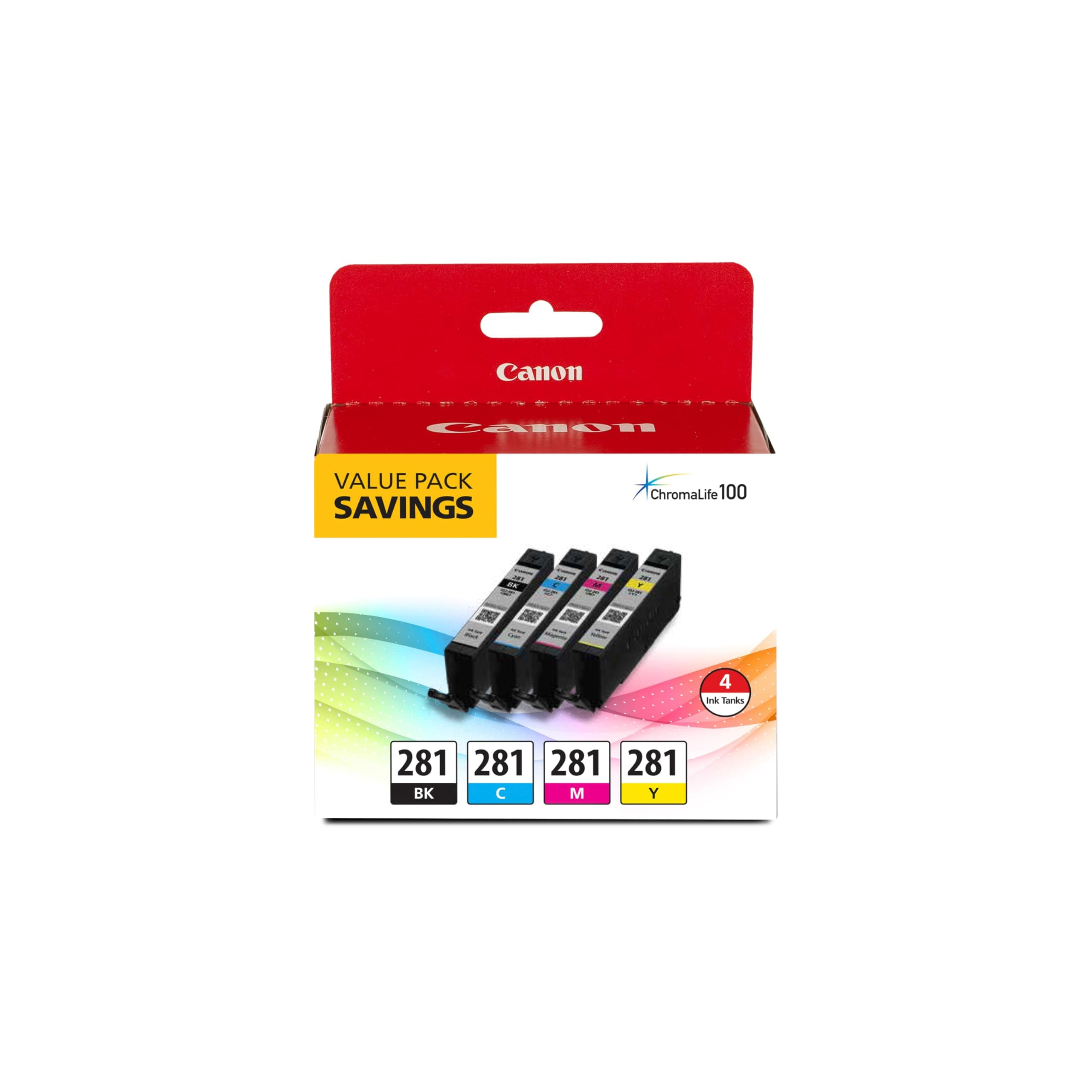 CanonInk 2091C005 Inkjet Printer Ink Cartridge CLI-281 BKCMY 4 Pack Ink