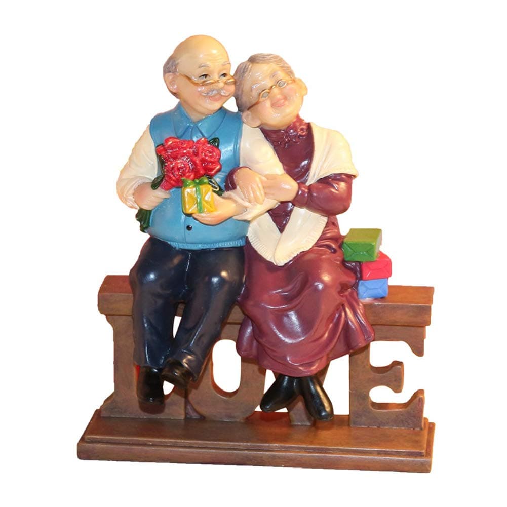 Creative Handmade Figurines Resin Elderly Couple Statue for Anniversary, Valentine's Day, Wedding, Birthday, Home Decor (Style 2: Love)