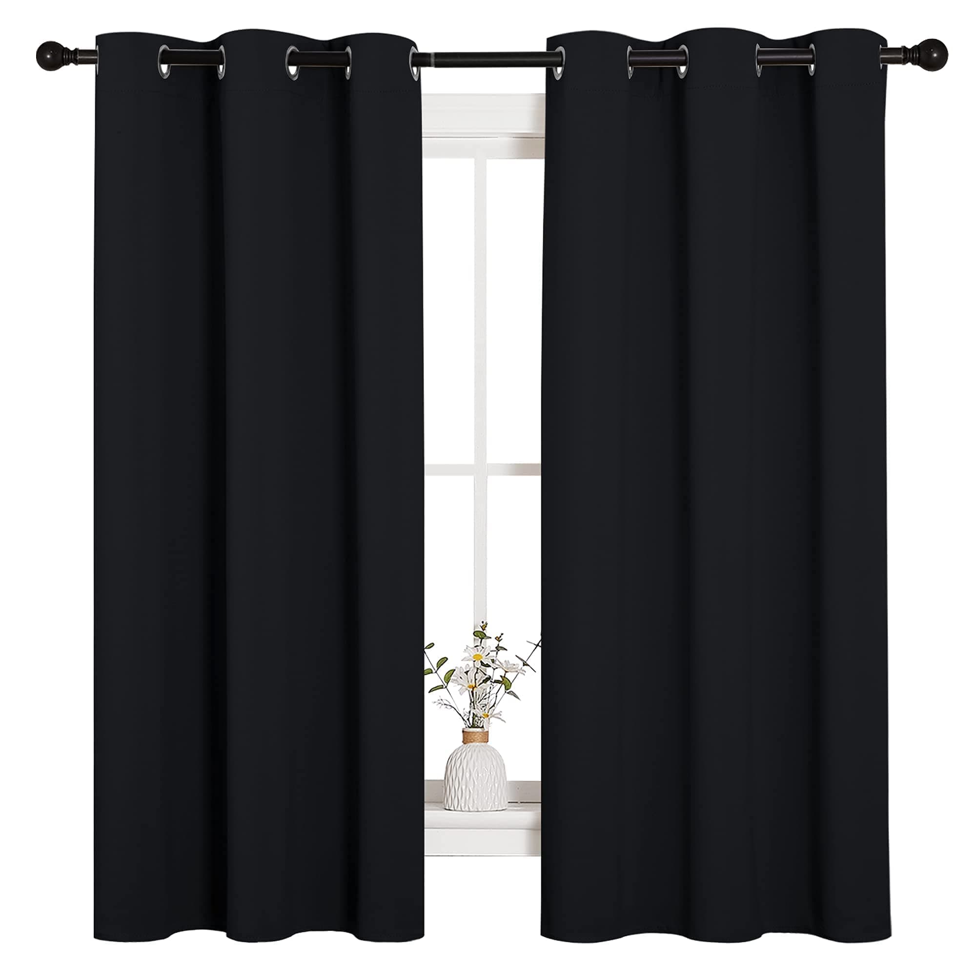 NICETOWN Halloween Pitch Black Solid Thermal Insulated Grommet Blackout Curtains/Drapes for Bedroom Window (2 Panels, 106 CM Wide by 160 CM Long, Black)