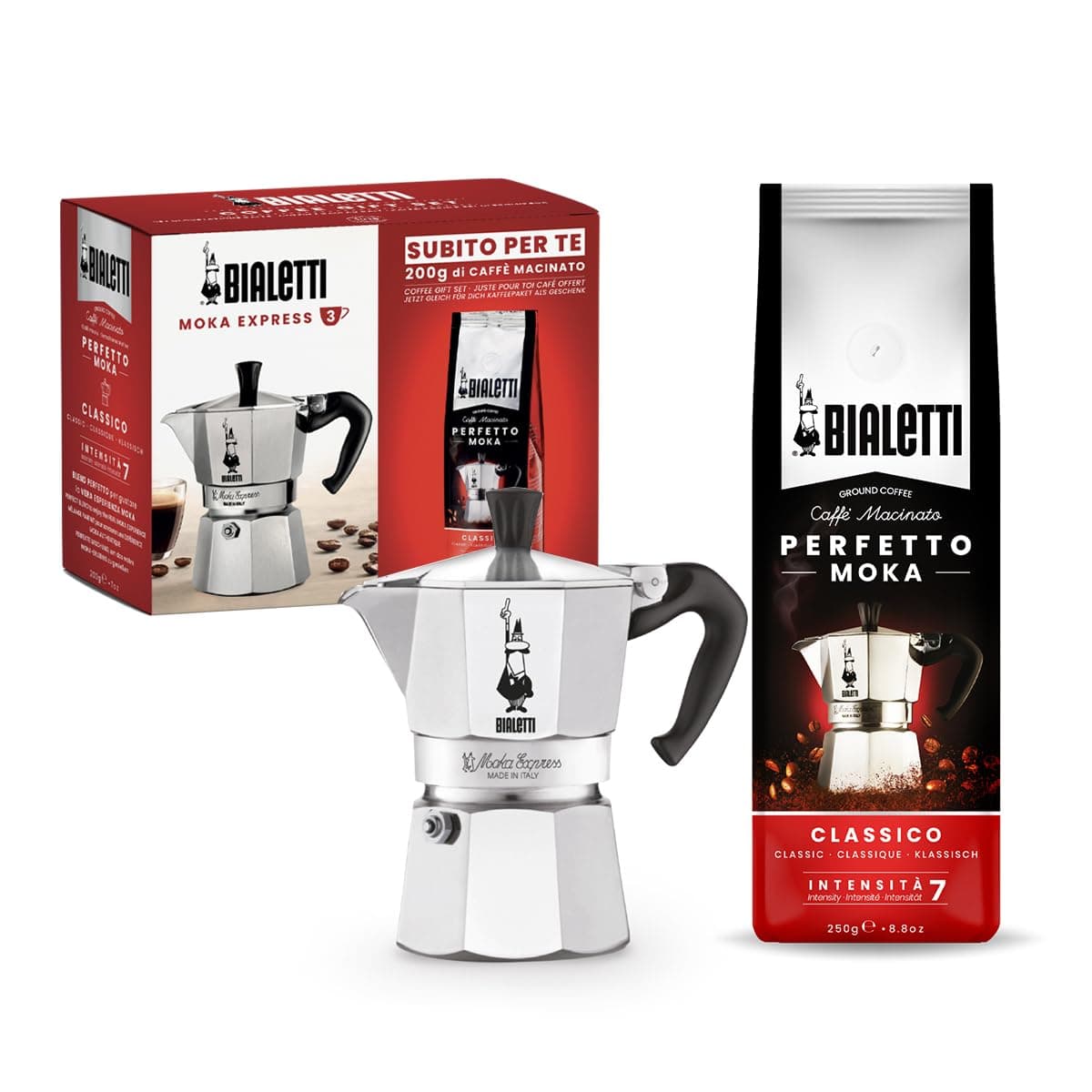 Bialetti 3544 3tz Express Moka Pot with Perfect Classic Moka 250 g, Black