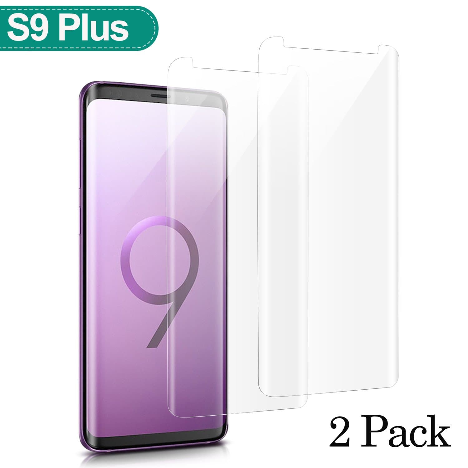 Samsung Galaxy S9 Plus Screen Protector, Atill 2-Pack Tempered Glass Screen Protector(6.2β), 9H Hardness, 3D Little Curved Edges, Scratch-Resistant for Samsung Galaxy S9 Plus (Clear)