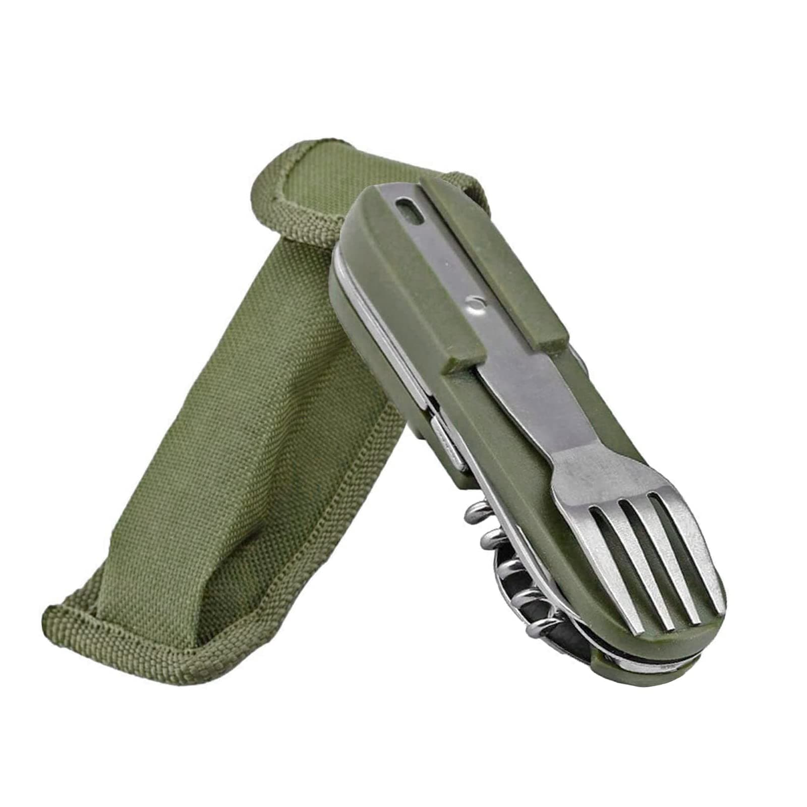 Wendergo Folding Camping Cutlery Set 8 in 1 Stainless Steel Reusable Travel Cutlery Portable Utensil Detachable Tableware with Pouch Case for Camping Picnic Hiking Fishing and On The Go