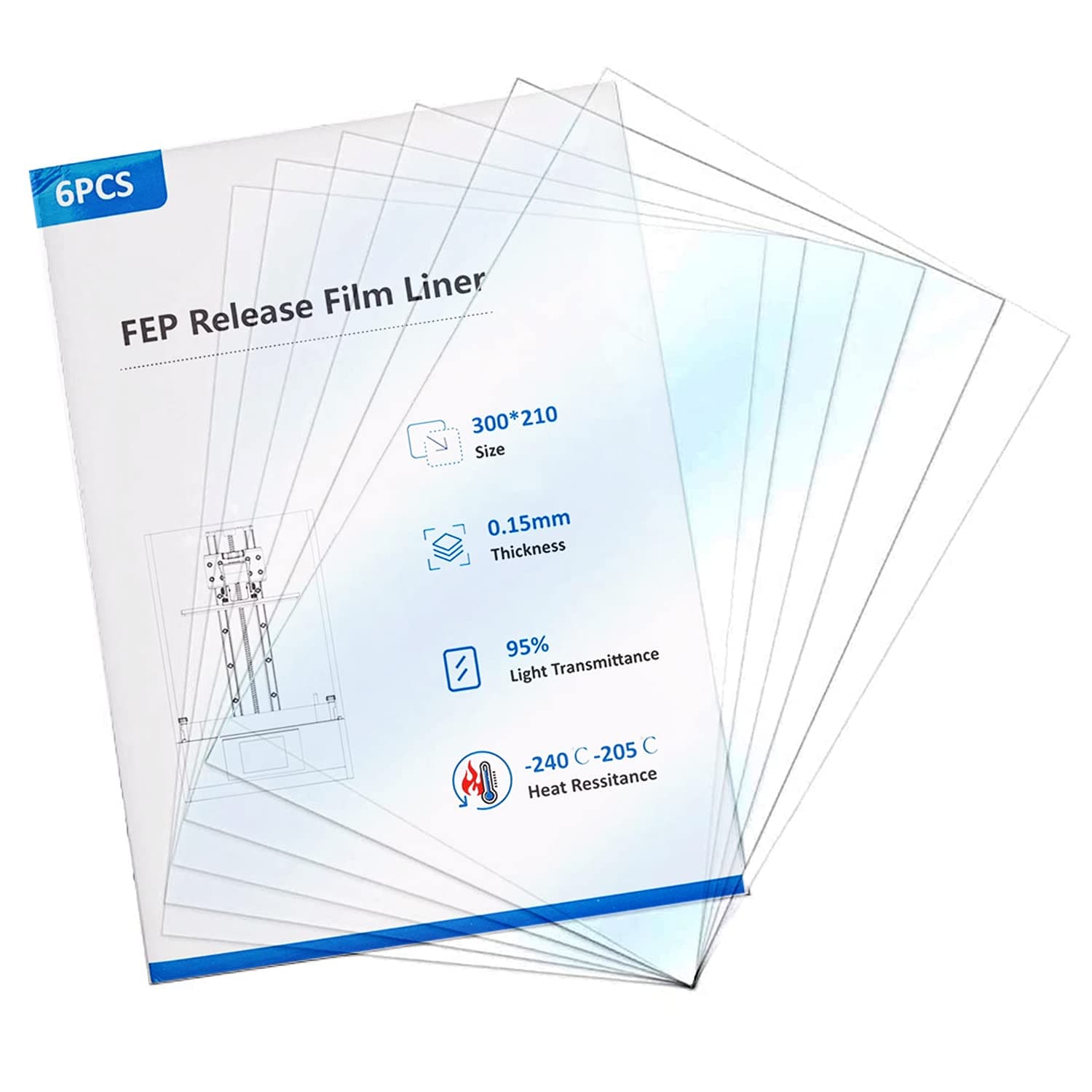 Comgrow 6 Creality Film Release Films Fep 300 X 210 X 0.15mm for Elegoo Saturn 2/Saturn 8K/Saturn S/Mars 3/Mars 3 Pro/Anycubic Photon Mono 4K/Photon Mono X/PhotonM3