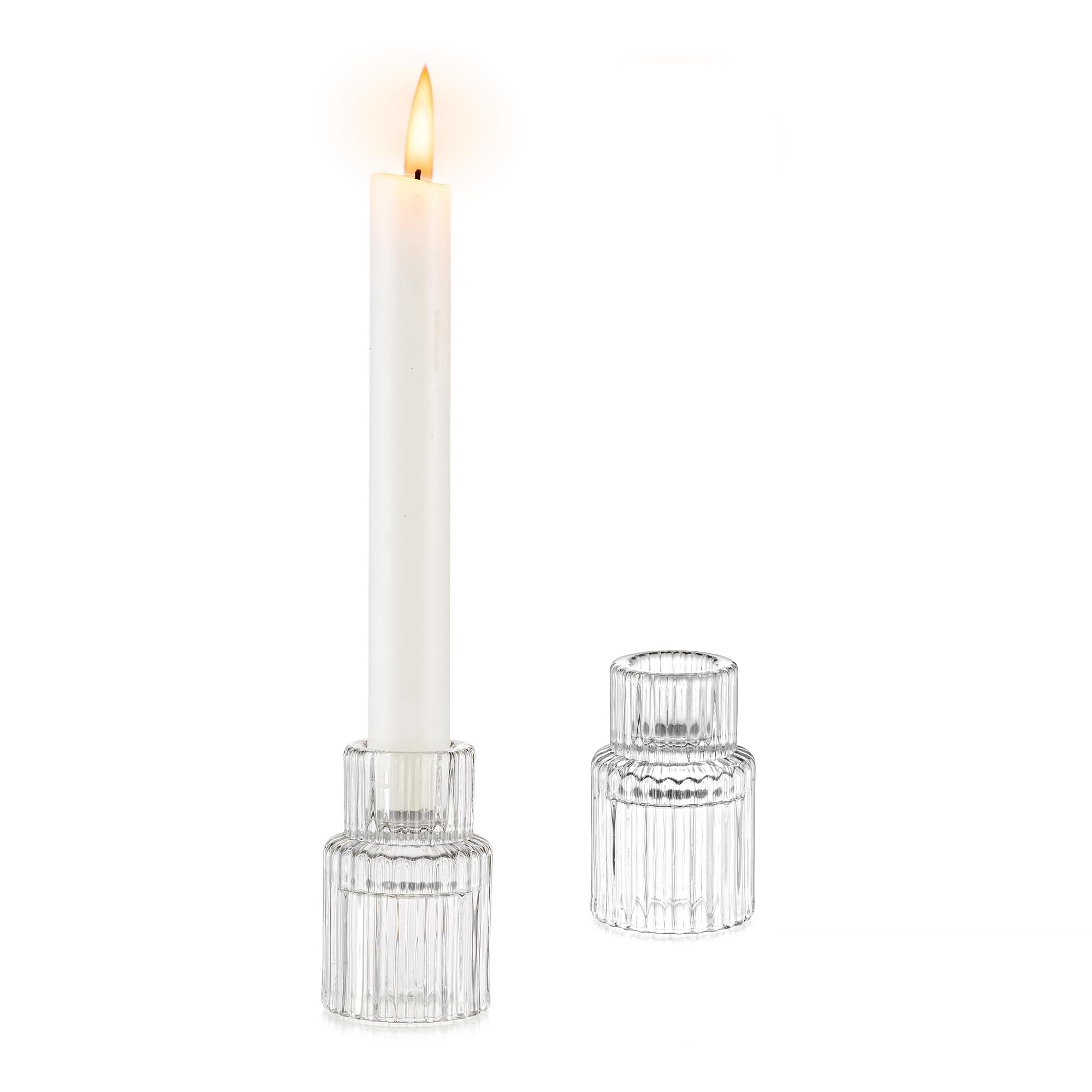 Glass Candlestick Taper Candle Holder: Glasseam Set of 2 Small Candle Holders for Candlesticks, Modern Crystal Clear Tapered Candle Stick Holder for Wedding Dining Table Centerpiece Christmas Decor