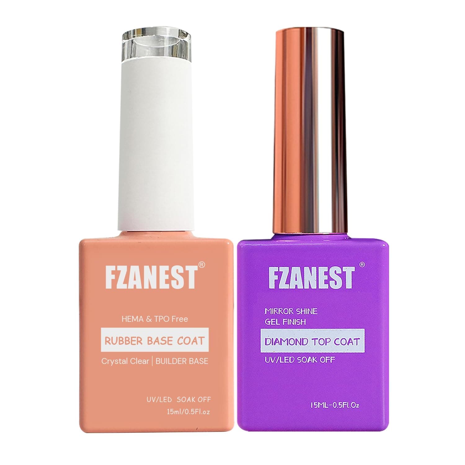 FZANEST Hema Free Rubber Builder Gel Base Coat and Diamond Top Coat Gel Nail Polish Set Long Lasting Ultra Shine Top and Base for Nail Strengthener Extension Protection Repair Building Aprex