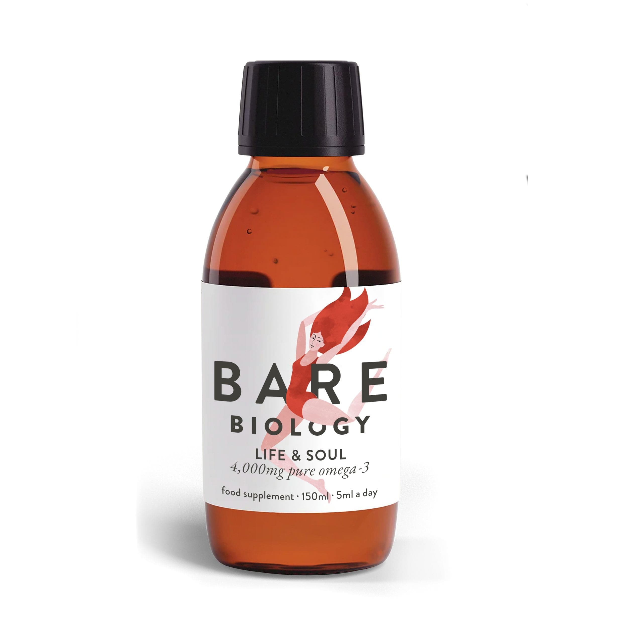 Bare Biology Maximum Strength Pure Omega 3 Fish Oil Liquid 4,000mg - Life & Soul Liquid Omega 3 (1 to 2 Months Supply - 150ml) EPA 2600mg DHA 1180mg, Supports Heart, Brain Function & Eye Health