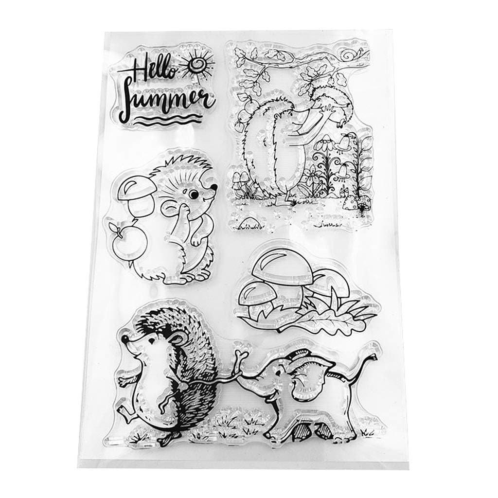 chuxionerHedgehog Elephant Cartoon Silicone Clear Stamps for Card Making Decoration and Scrapbooking