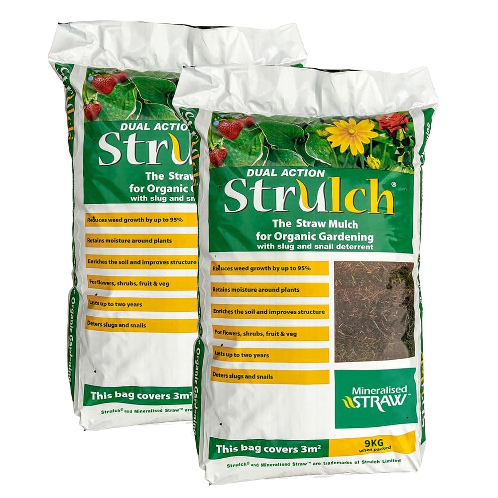YouGarden 2 x 9kg Bags Strulch Mineralised Straw Mulch, Garden Mulch Organic Slug Repellent for Gardens, Mulch for Gardens, 100 Litres, Strulch Organic Garden Mulch