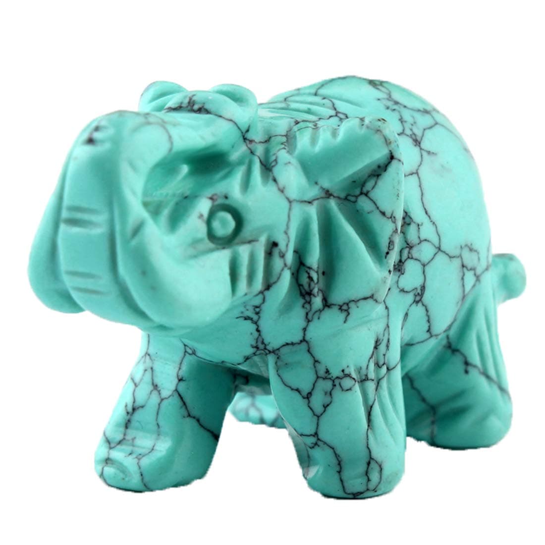 Green Turquoise Elephant 1.5Inches Statue Crafts Natural Stone Carved Figurine Chakra Carving Stones Healing Reiki Free Pouch (Turquoise)