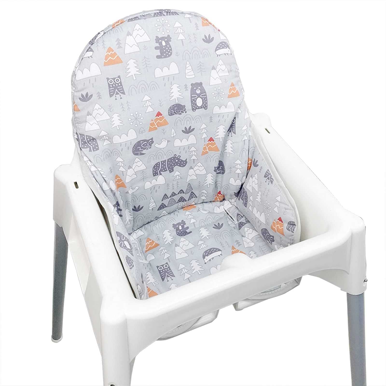 Cotton Seat Covers for IKEA Antilop Highchair,Cotton Surface and Cotton Padded,Forest Pattern Foldable Baby Highchair Cover for IKEA Child Chair Cushion (Grey Forest)