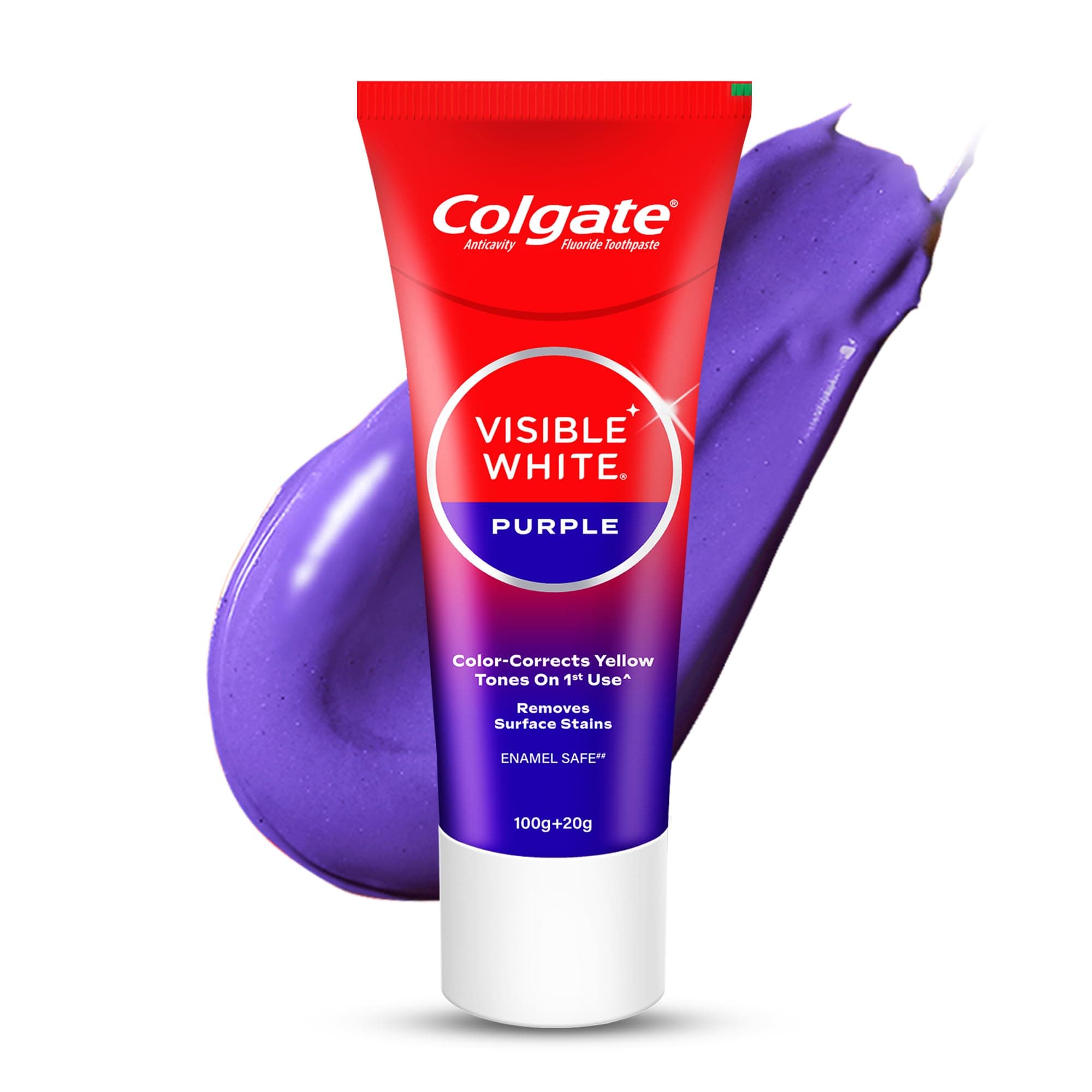 Visible White Purple Toothpaste for Whitening, Enamel-Safe Daily Use Paste (100g+20g/ 3.5oz+0.7oz)