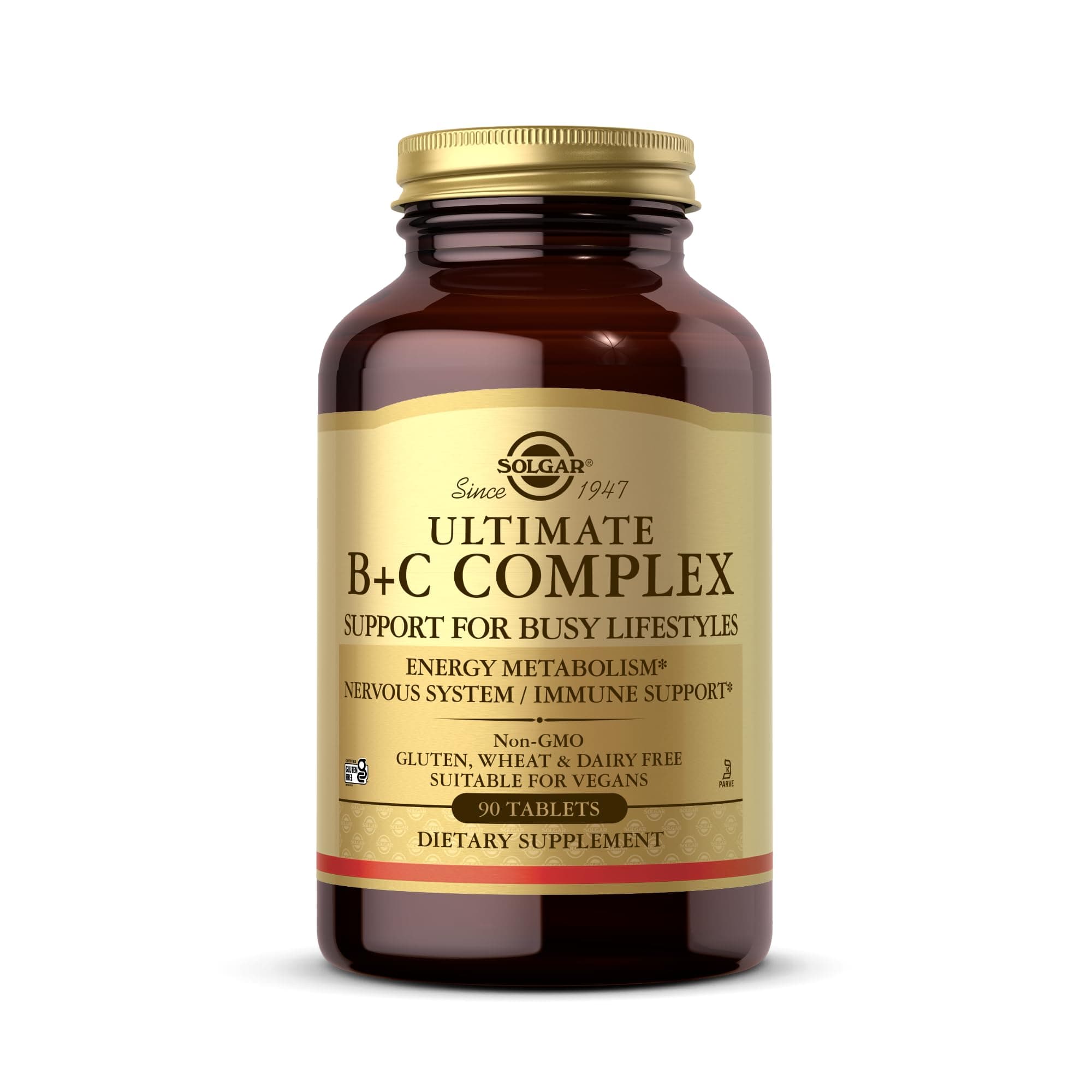 Ultimate B Plus C Complex Tablets - Pack of 90 - B1, B2, B3, B4, B5, B6, B7, B12, Vitamin C - Multivitamin for Metabolism and Nervous System Support - Vegan, Kosher and Gluten-Free