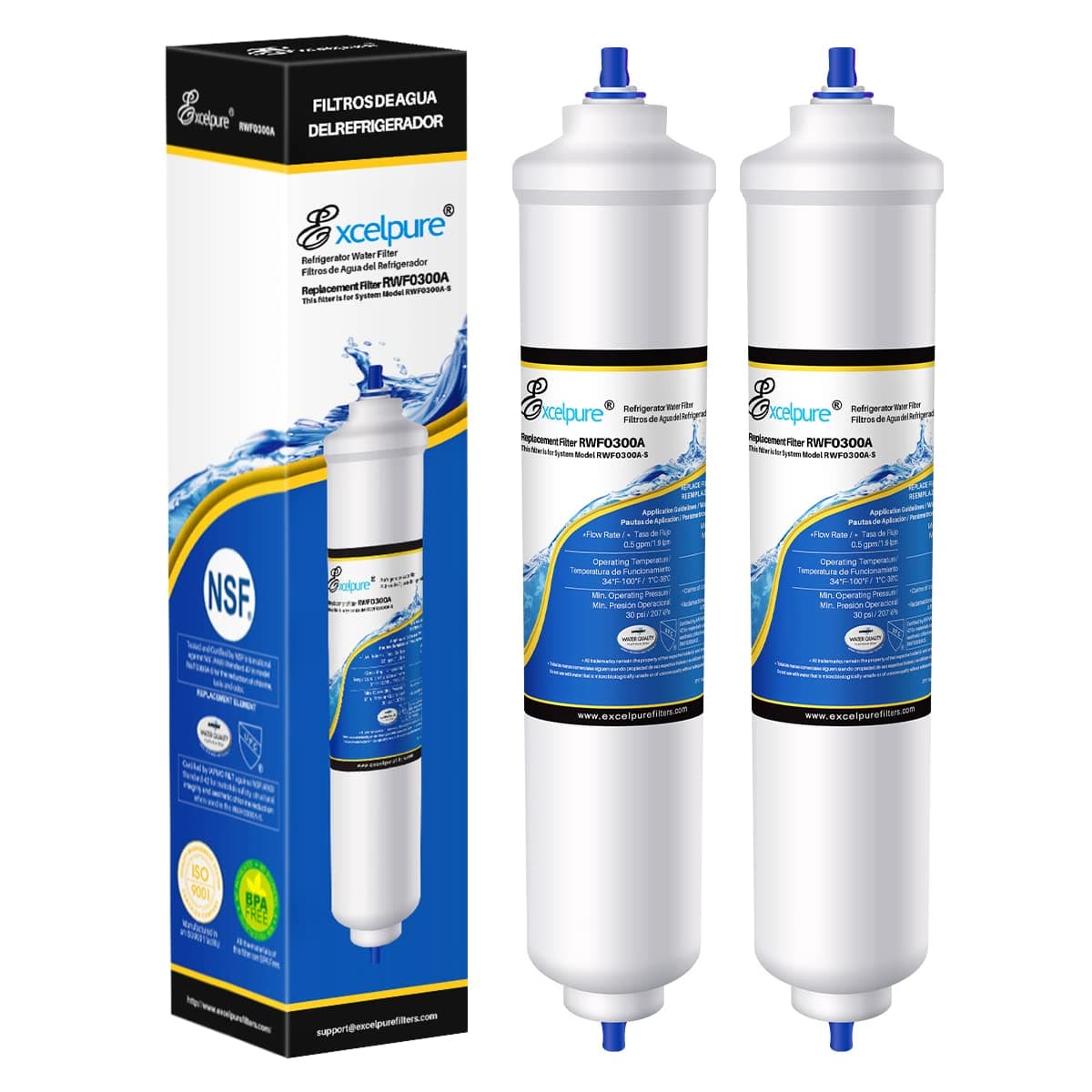 EXCELPURE GXRTDR Inline Water Filter Replacement for Samsung HAFEX/EXP, DA29-10105J, Whirlpool WHKF-IMTO, Whirlpool Filter For Refrigerator, IceMaker, RVs, Marines, 2 PACK