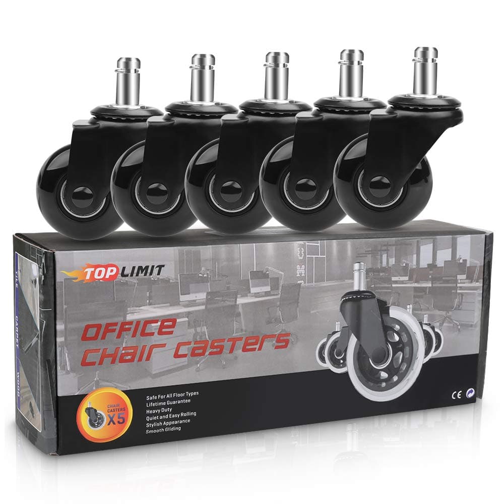 Office Chair Caster Replacement Wheel for Hardwood Floor and Carpet,2" Heavy Duty Universal Floor Safe Caster Set of 5,Rubber Wheels Office Chair to Replace Office Chair mats,fits 98% Chairs