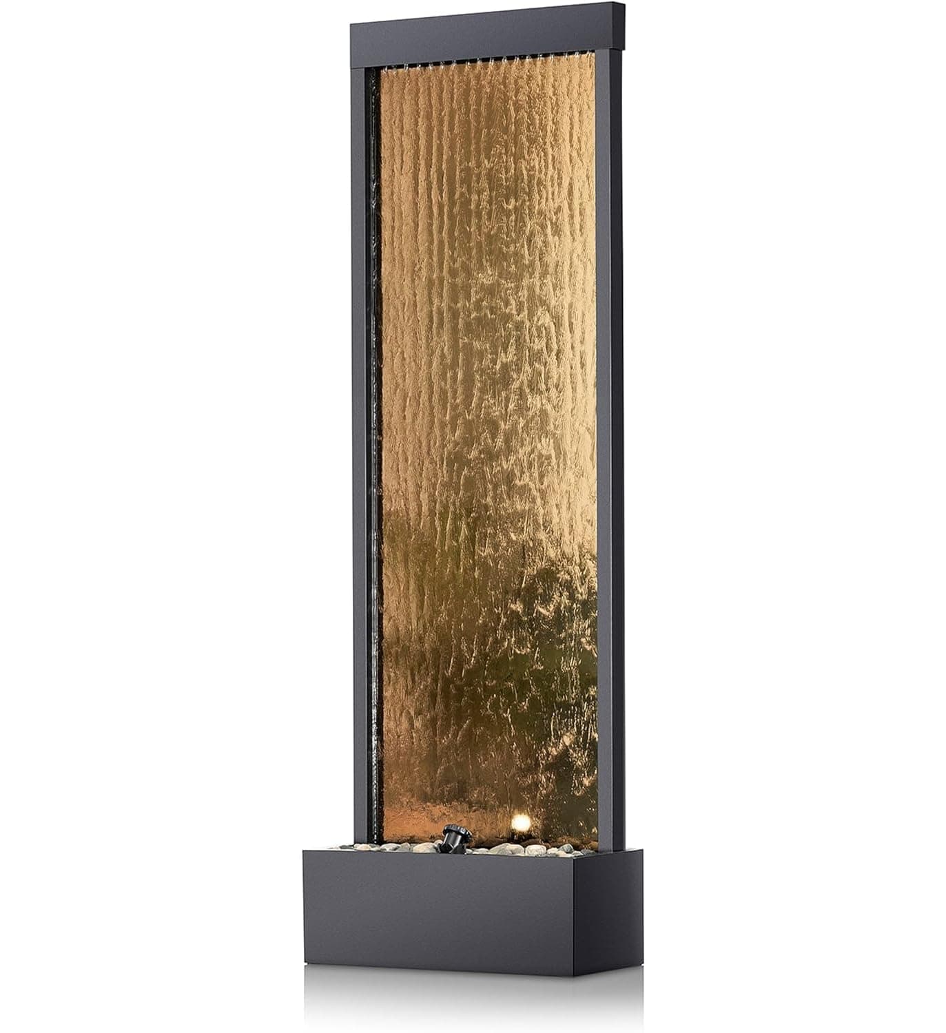 72" Tall Indoor/Outdoor Mirror Zen Waterfall Fountain with Stones and Lights