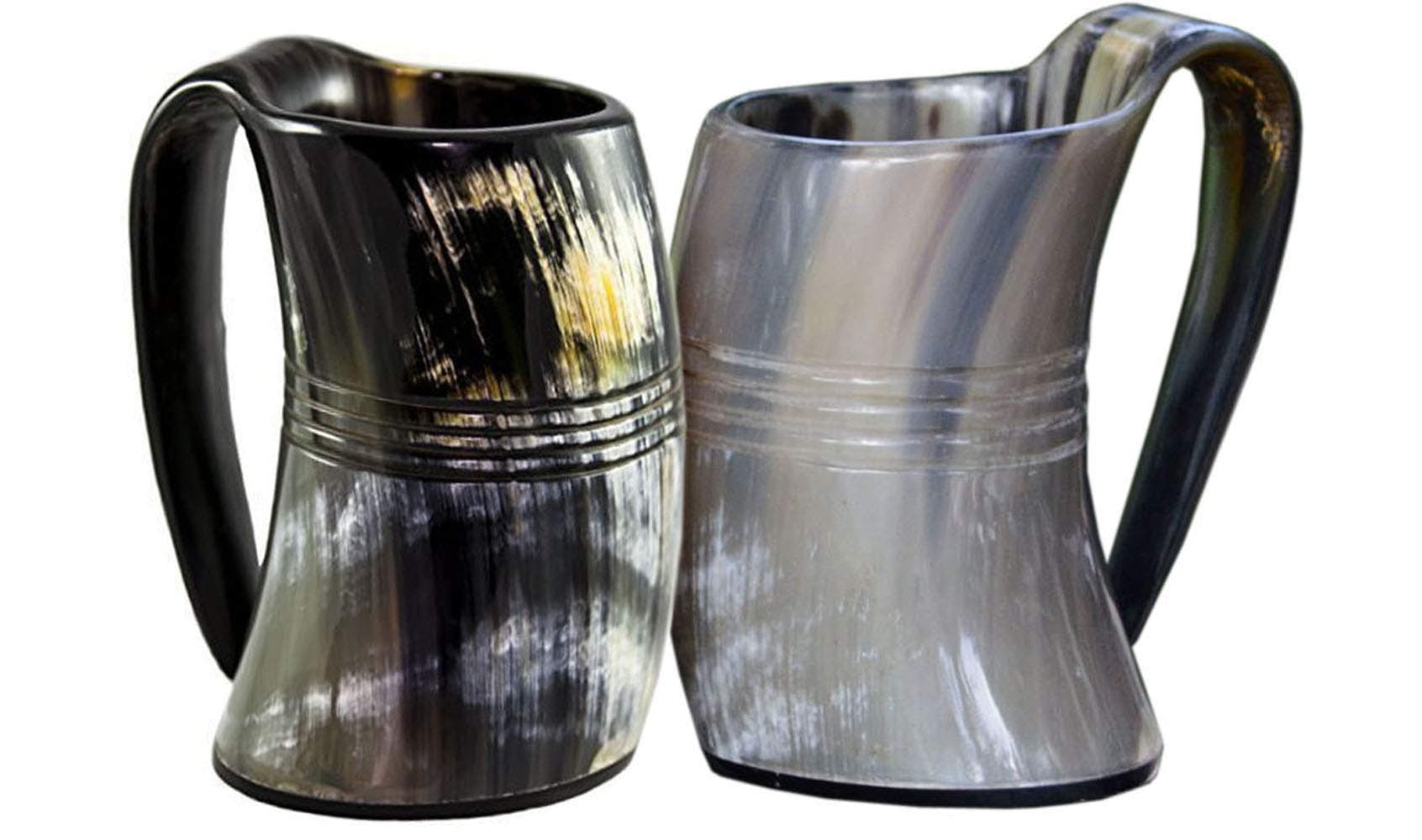 VIKING DRINKING HORN MUG (set of two) Handcrafted Ox Cup Goblet - Drink Mead & Beer Like Game of Thrones Heroes With This Large Tankard Stein Great Craftsmanship A Perfect Present For Real Men