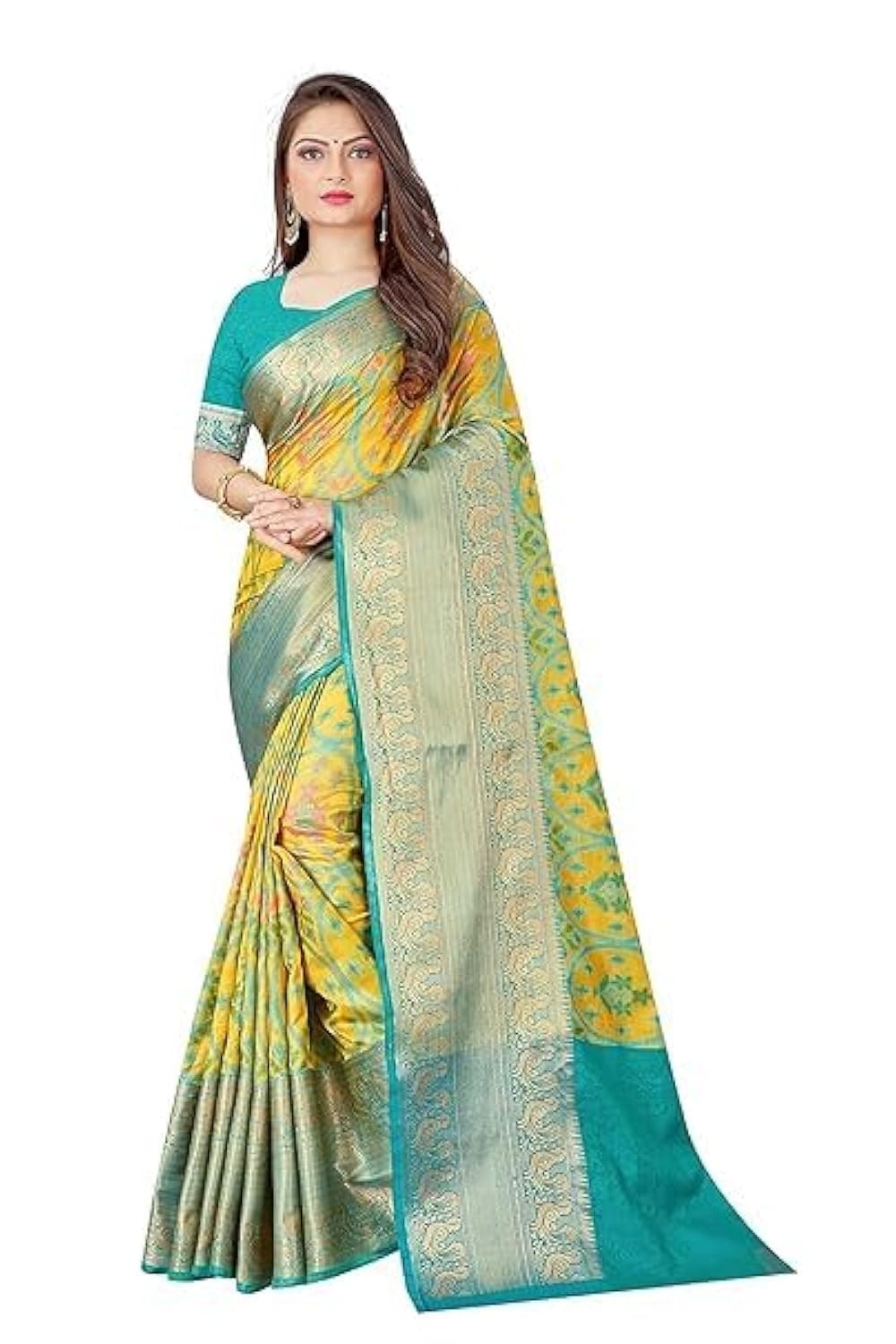 - Women's kanjivaram banarasi silk saree for festival Wedding silk with rich pallu Design sarees for women with Unstitched blouse piece
