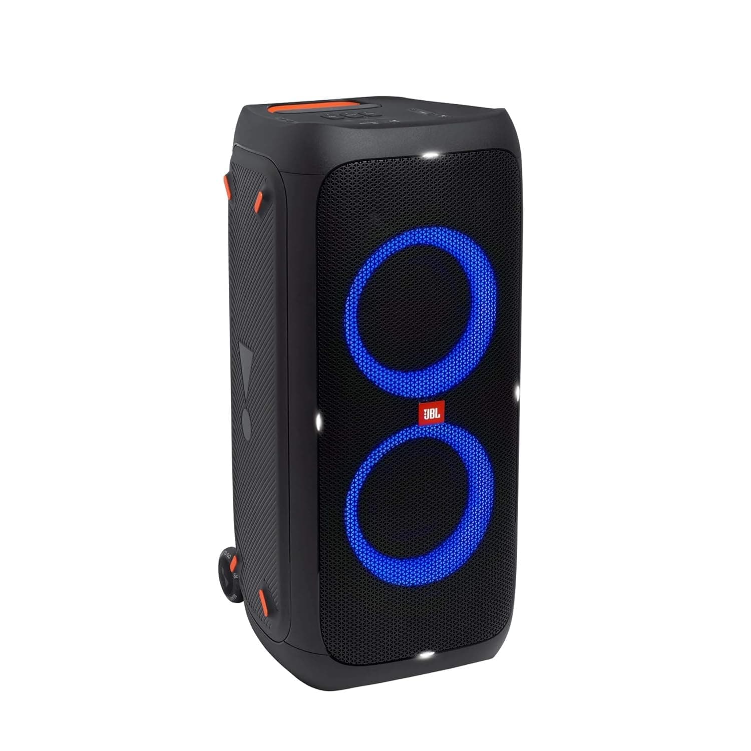 JBL PartyBox 310 in black — portable and rollable Bluetooth party speaker with light effects — splash-proof, mobile music box with battery