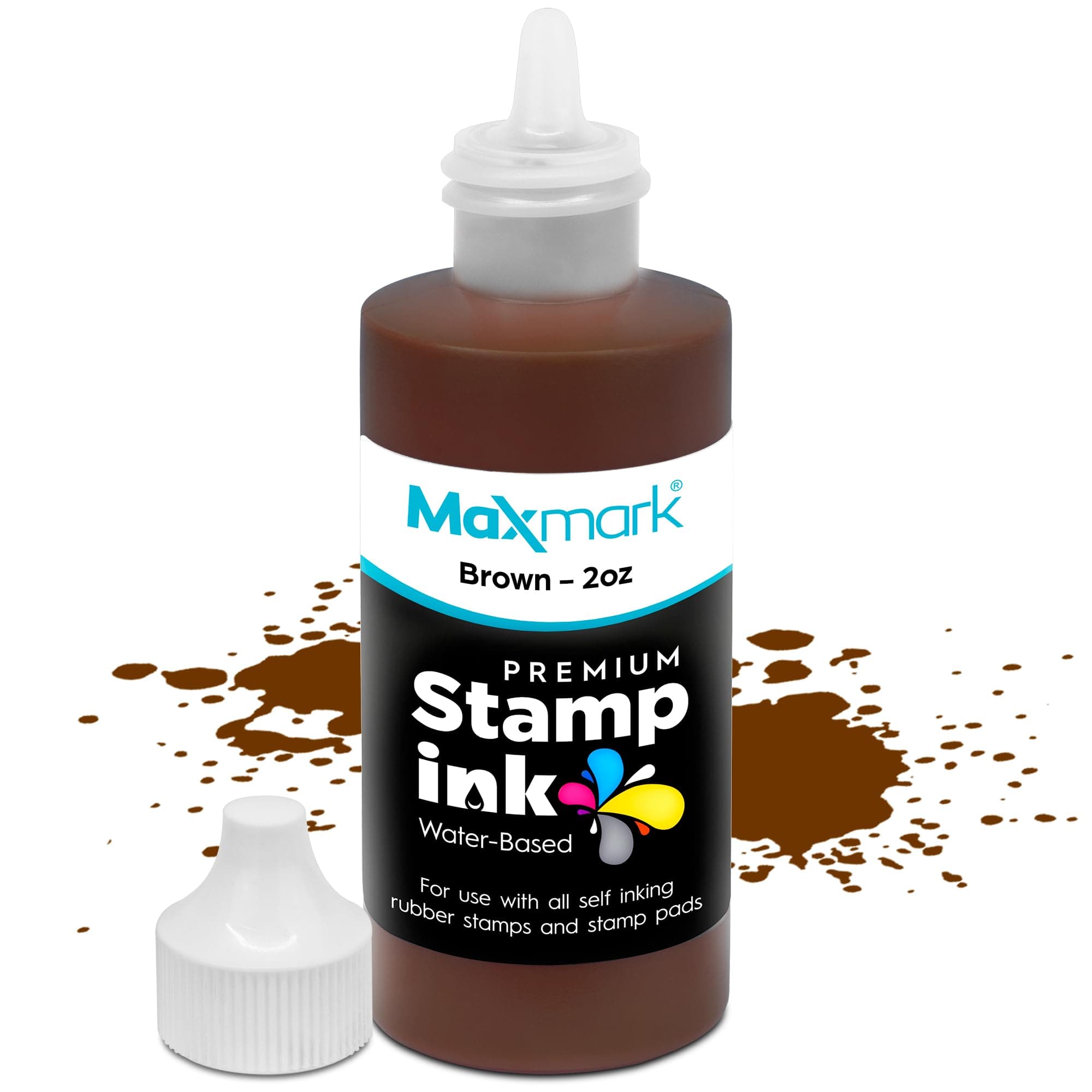 Premium Refill Ink with Control Tip Bottle for Self-Inking Stamps, Brown Color - 2 oz.