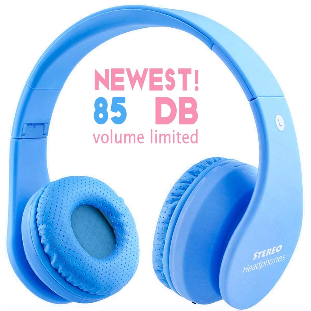 Newest! Kid Bluetooth Wireless Headphones Safe 85db Volume Limited, Long Lasting Playing, Foldable Stereo Over-Ear Headset Build-in Mic, Wired/Wireless Headphones for PC Tablet Kindle (Blue)
