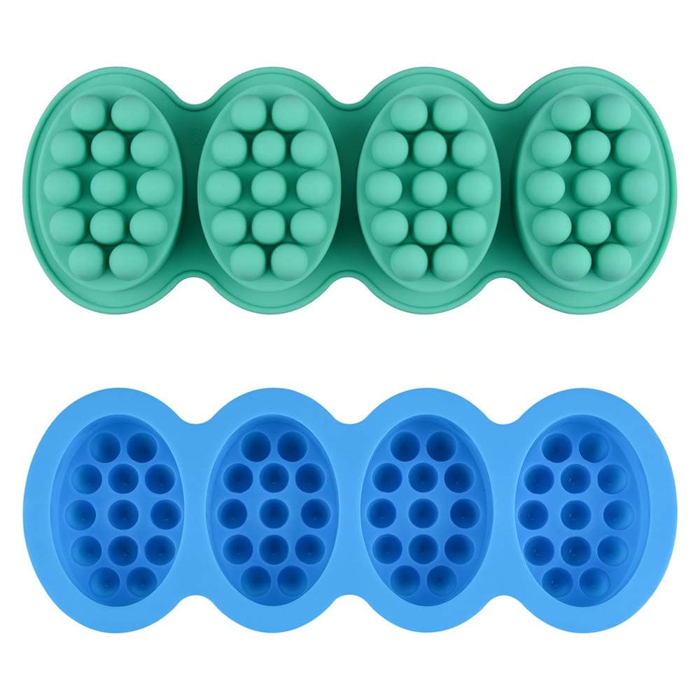 SJ Massage Soap Mold - 2 Pcs, 4 Cavities Silicone Soap Mold for Soap Making, Handmade Hair Brush Shampoo Bar Molds, Food Grade BPA Free(Blue and Green)