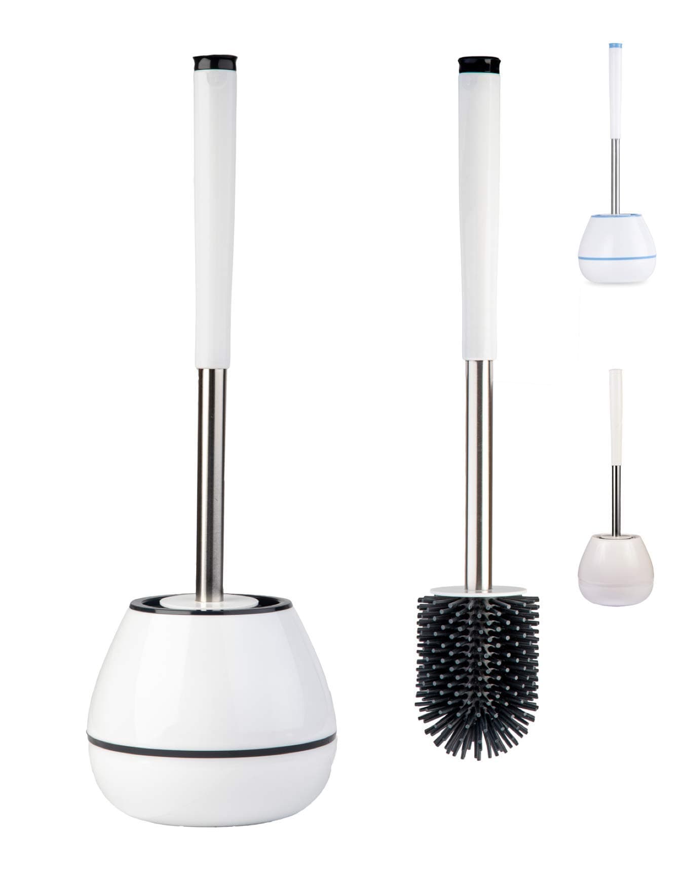 Toilet Brush With Holder (White and Black), Silicone Toilet Brush, Plastic Brush Holder, Steel and Plastic Handle, Set of Tweezers.