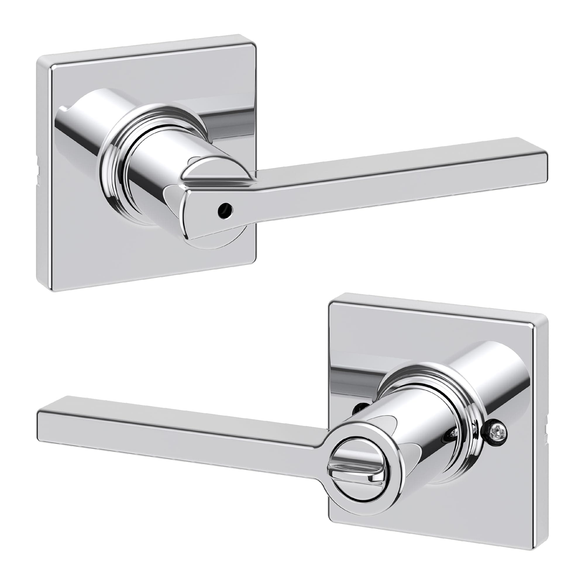 Casey Interior Privacy Door Handle with Lock, Door Lever For Bathroom and Bedroom, Polished Chrome Reversible Keyless Turn Lock