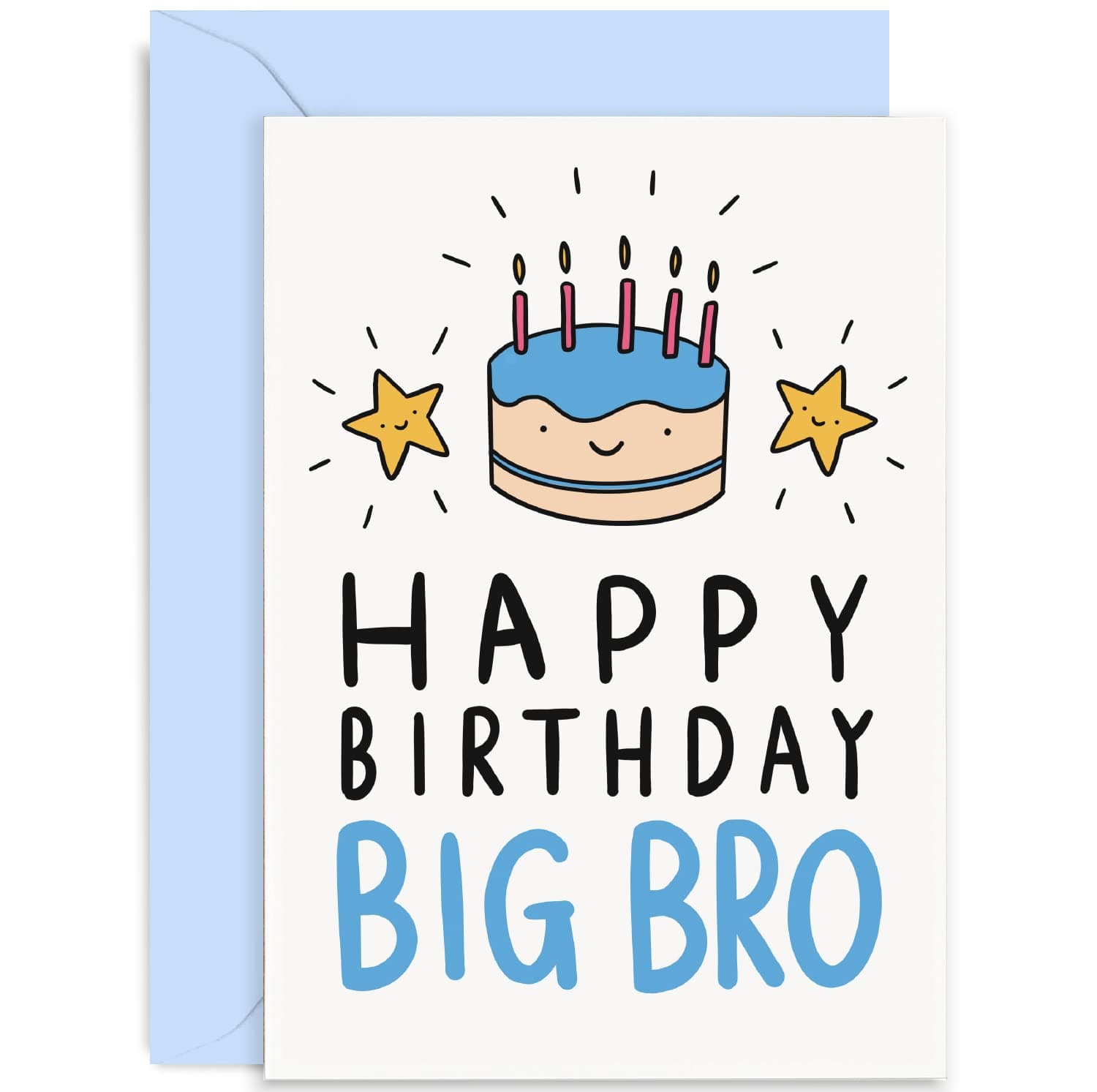 Old English Co. Happy Birthday Card for Big Brother - Cute Birthday Cake Greeting Card for Brother from Little Sister, Sibling - Blue Cake and Candle Birthday Card for Him | Blank Inside with Envelope